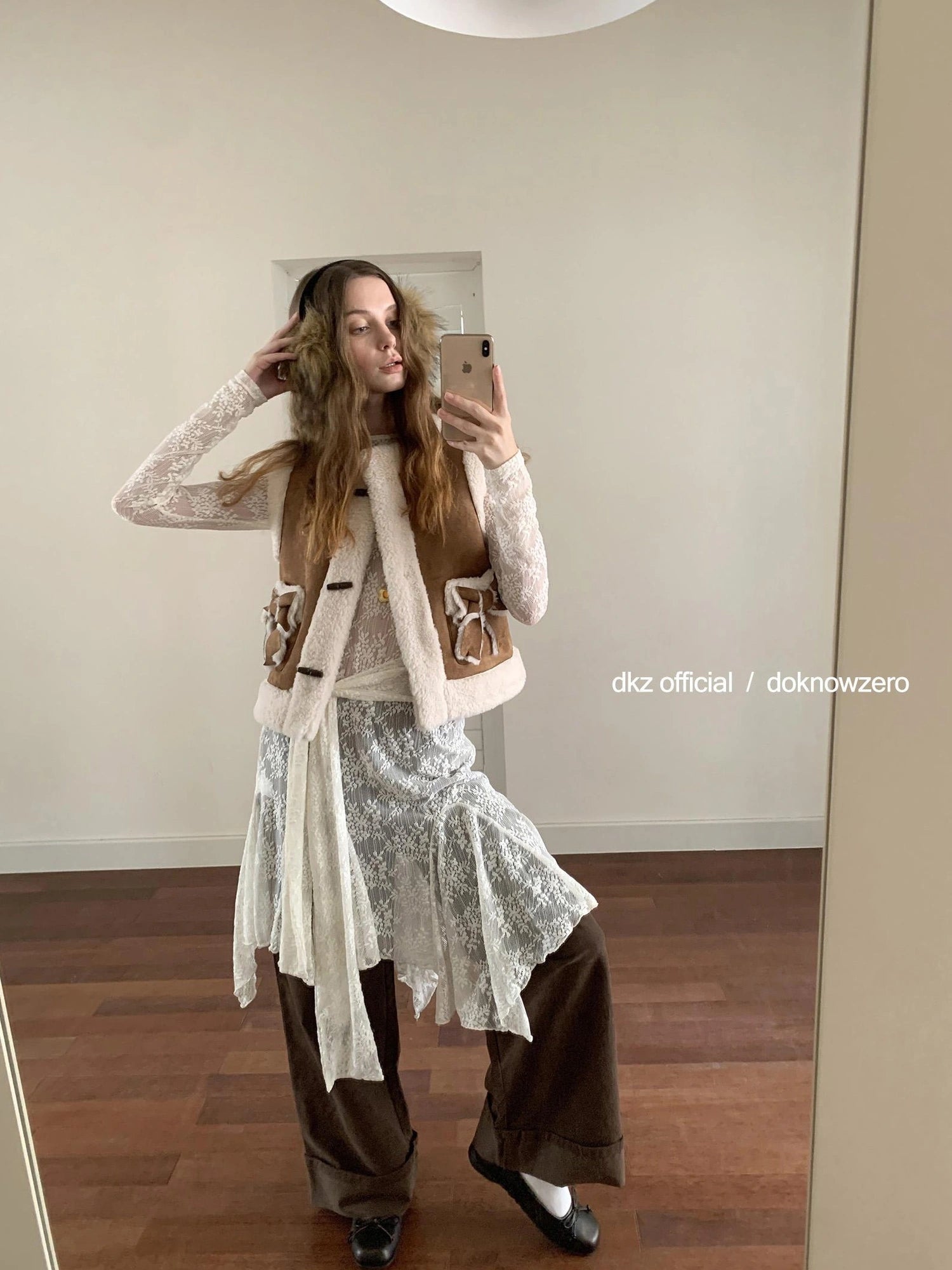 DKZ OFFICIAL Lace Trimmed Off White A Line Dress