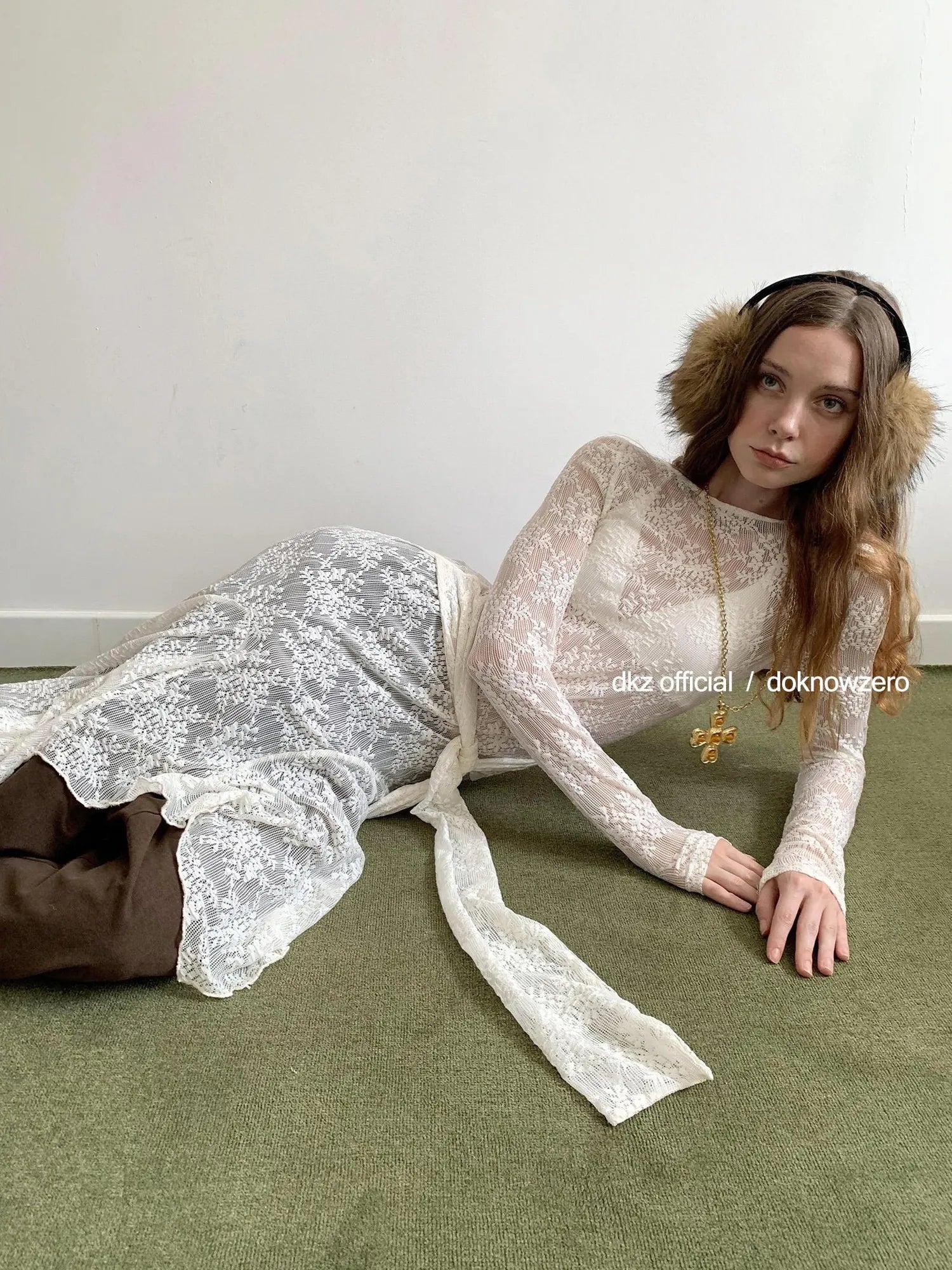 DKZ OFFICIAL Lace Trimmed Off White A Line Dress