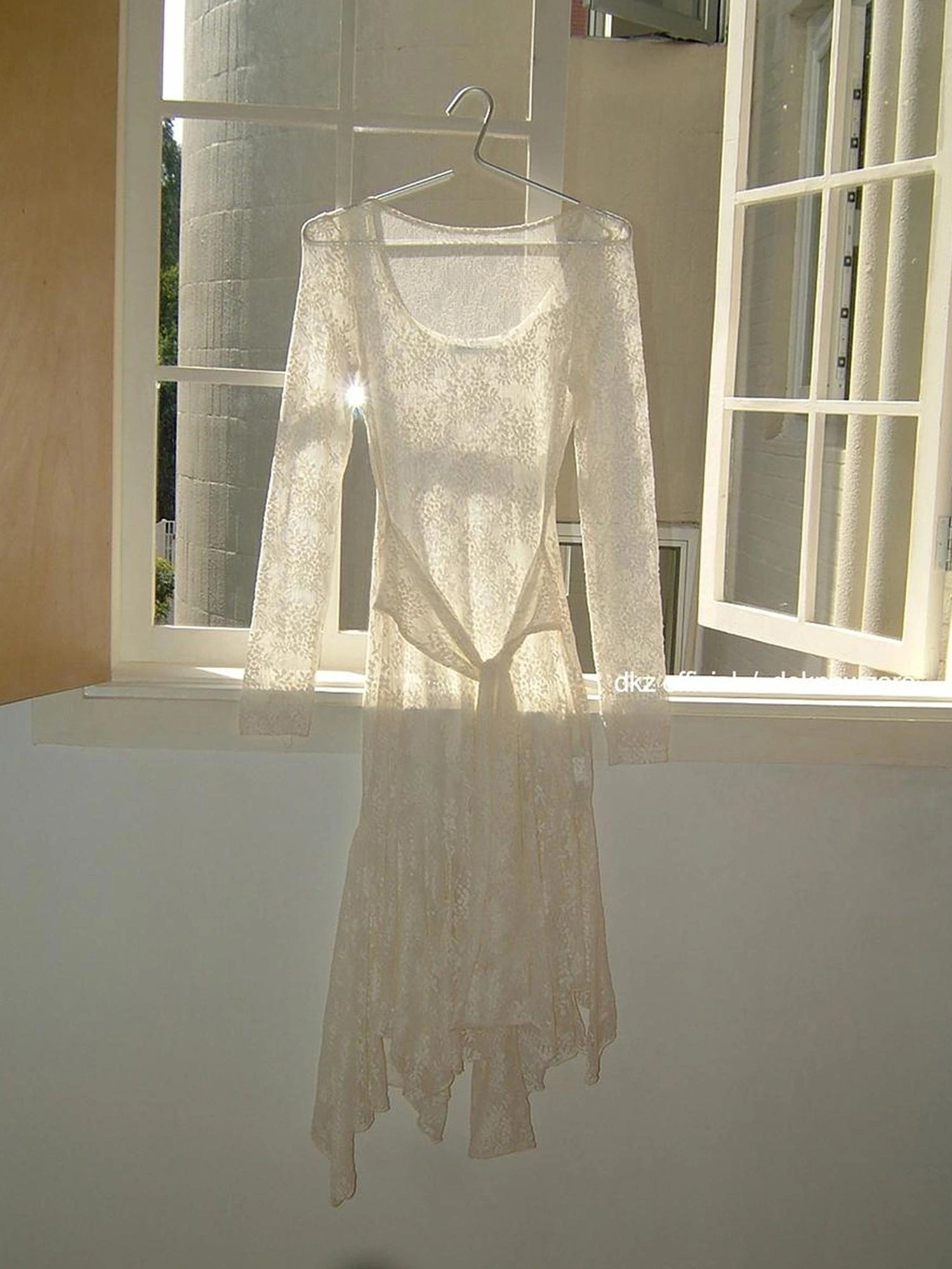 DKZ OFFICIAL Lace Trimmed Off White A Line Dress