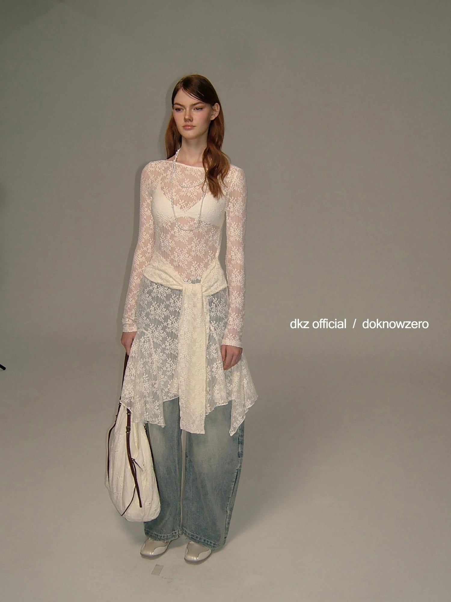 DKZ OFFICIAL Lace Trimmed Off White A Line Dress