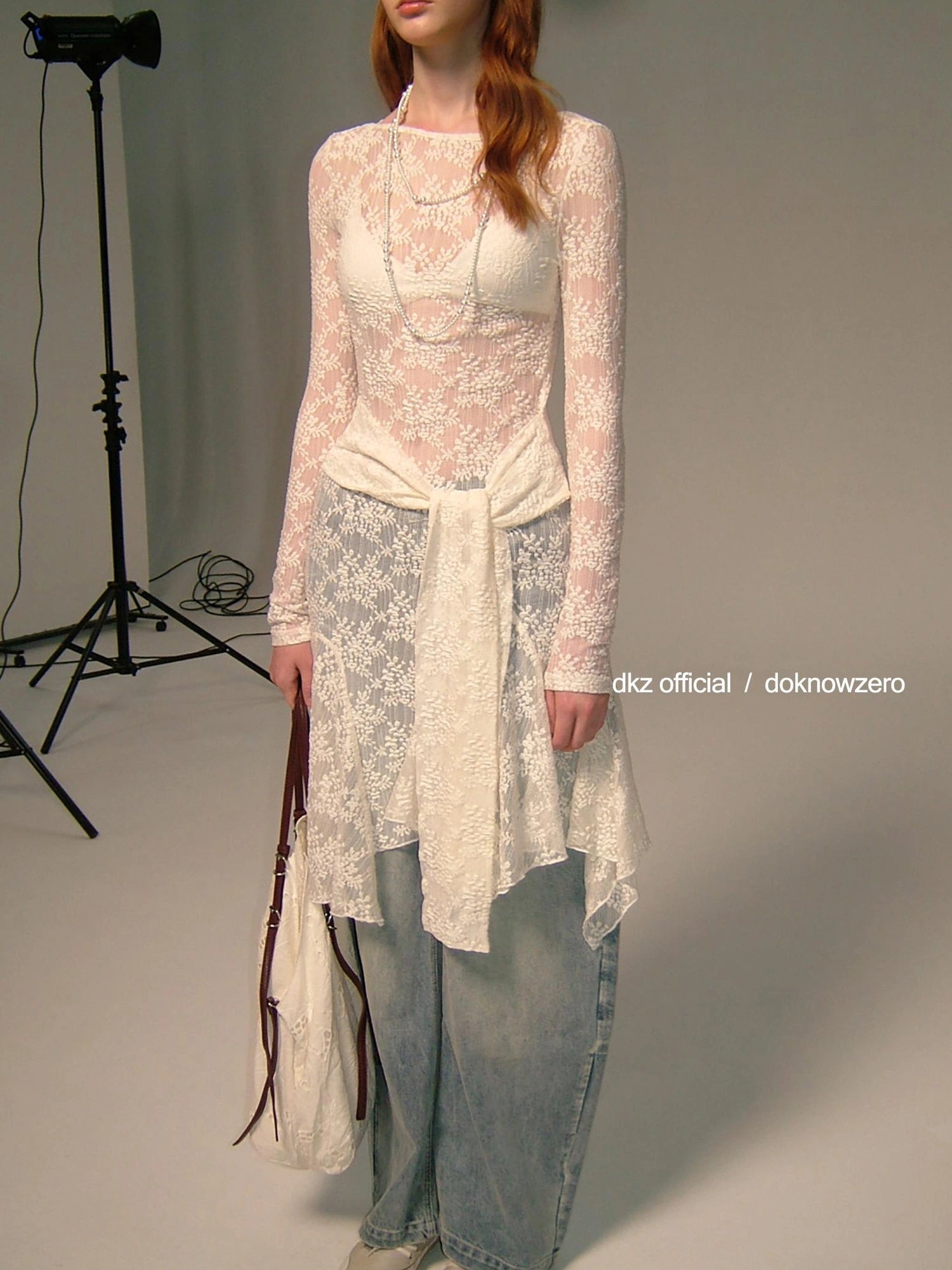 DKZ OFFICIAL Lace Trimmed Off White A Line Dress