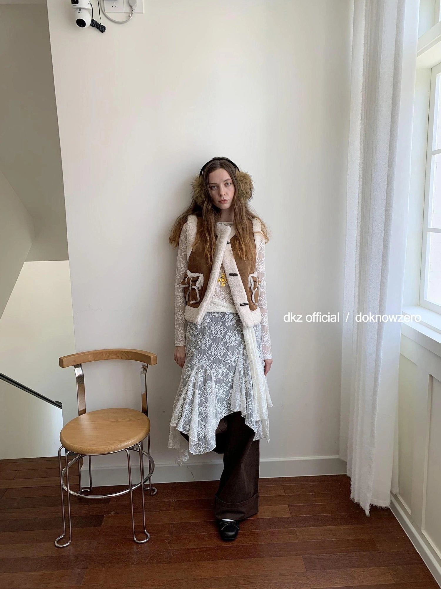 DKZ OFFICIAL Lace Trimmed Off White A Line Dress