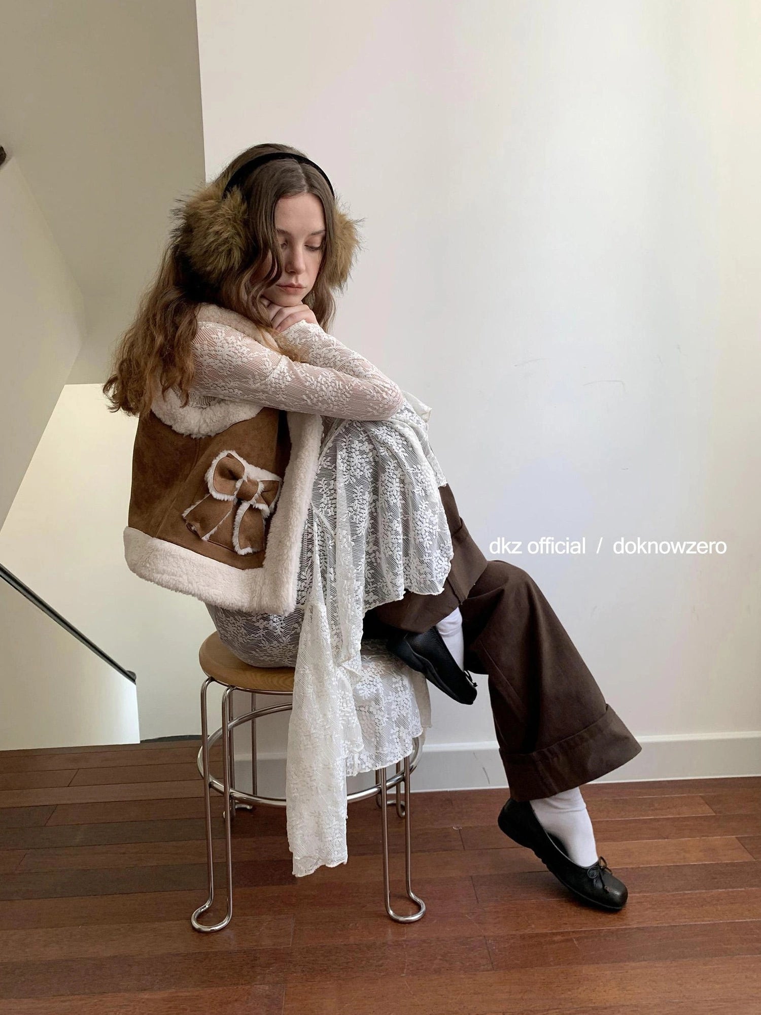 DKZ OFFICIAL Lace Trimmed Off White A Line Dress