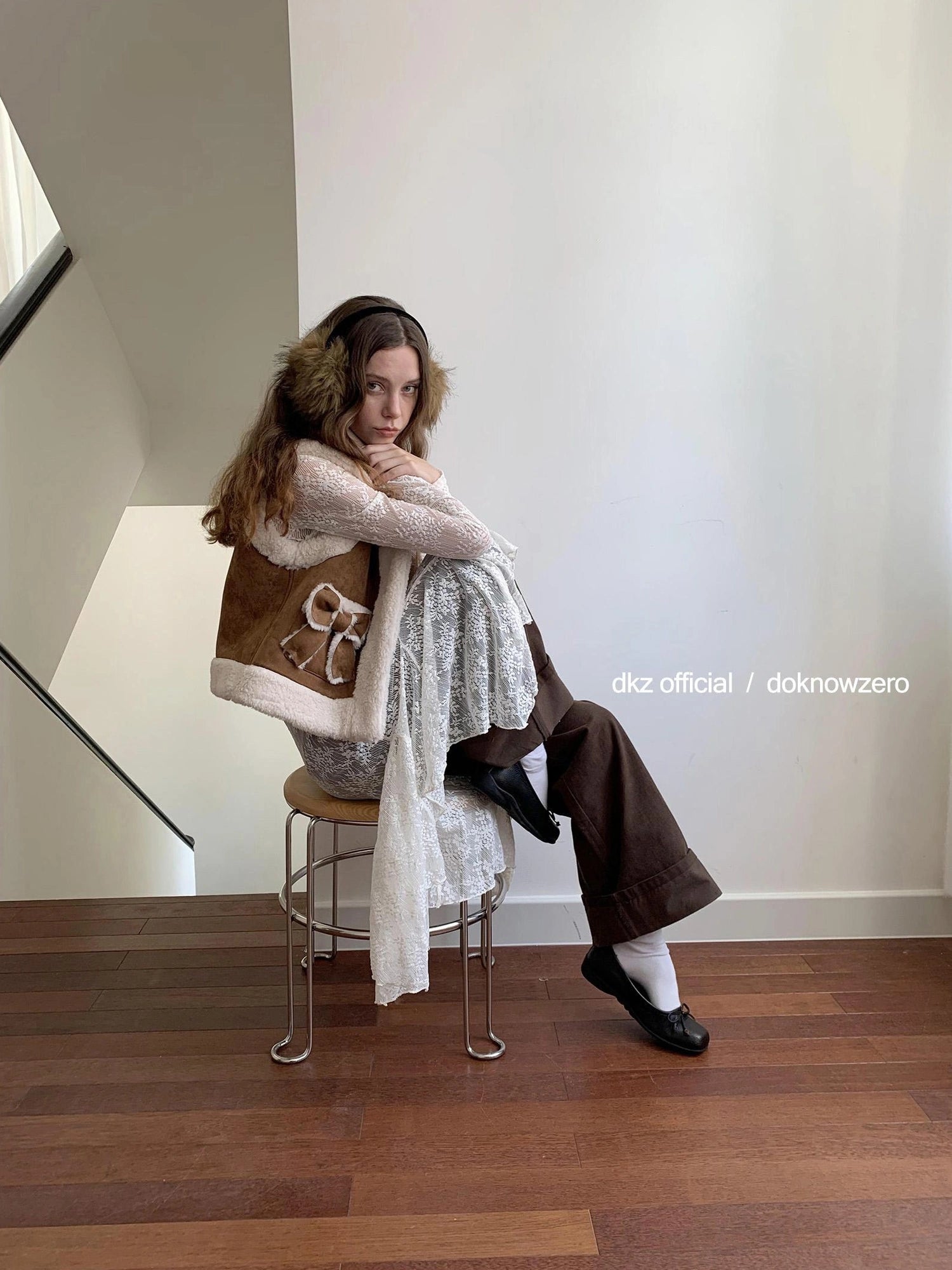 DKZ OFFICIAL Lace Trimmed Off White A Line Dress