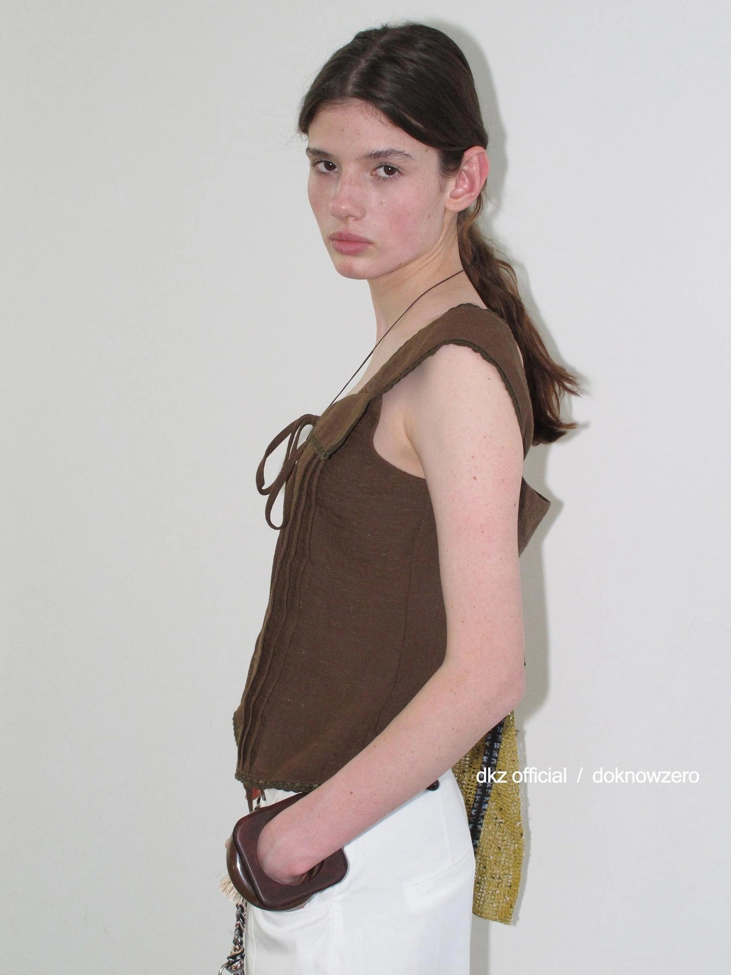DKZ OFFICIAL Lace Trimmed Peach Linen Blend Tank Top