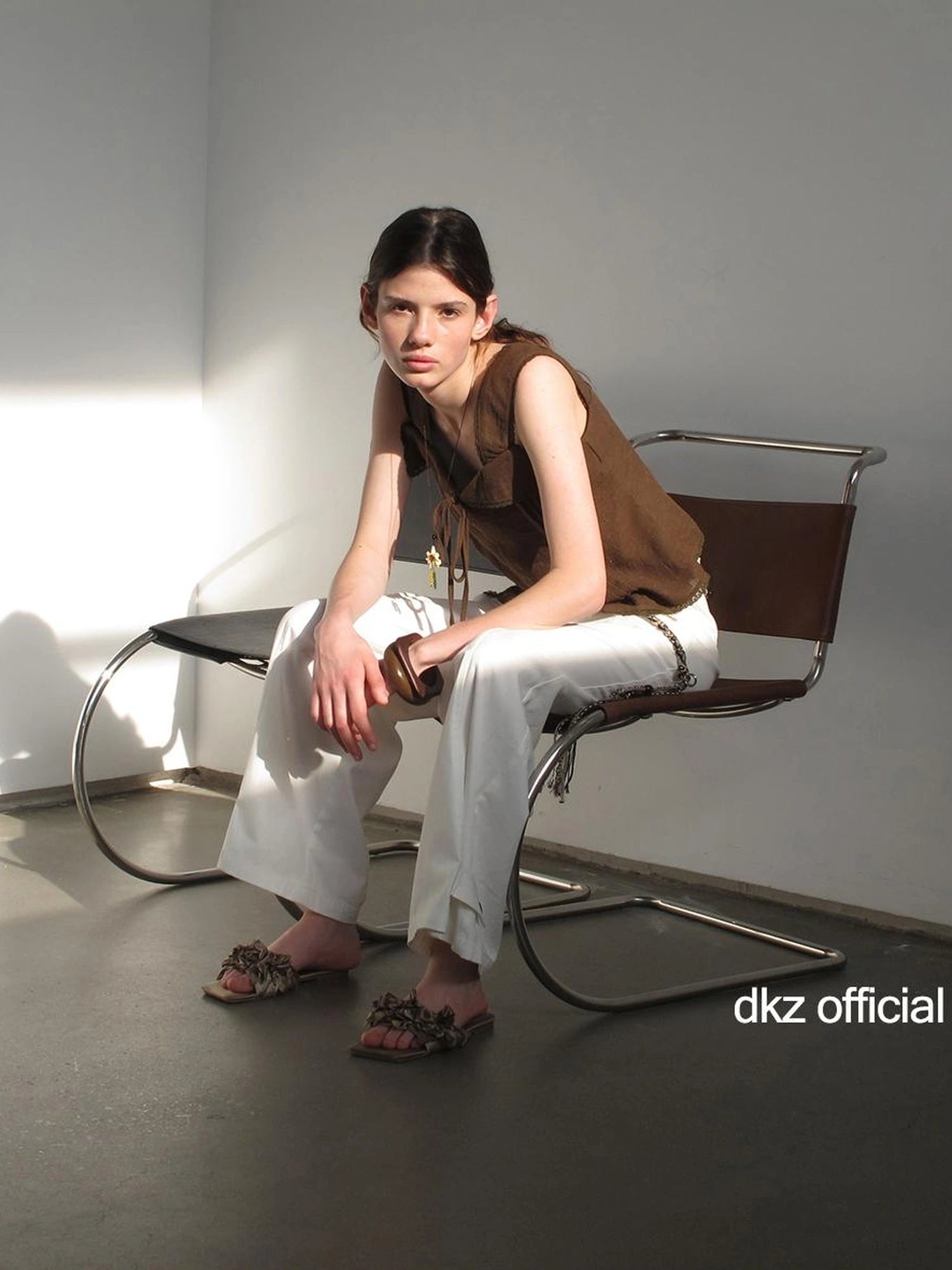 DKZ OFFICIAL Lace Trimmed Peach Linen Blend Tank Top