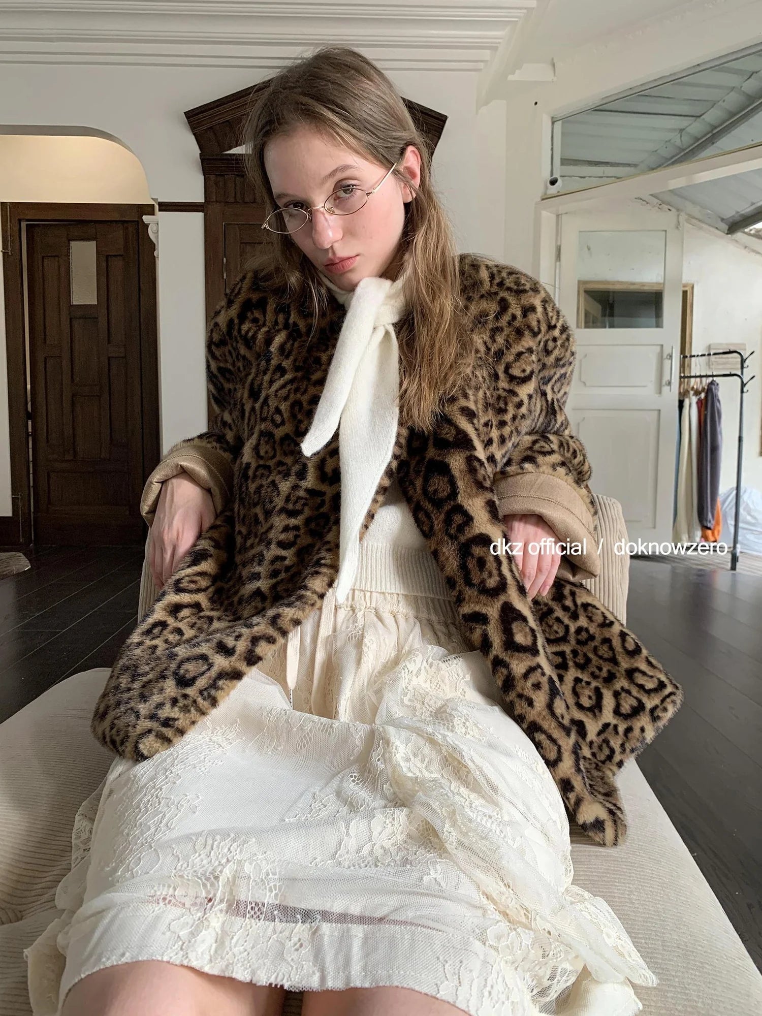 DKZ OFFICIAL Leopard Print Faux Fur Coat Women&