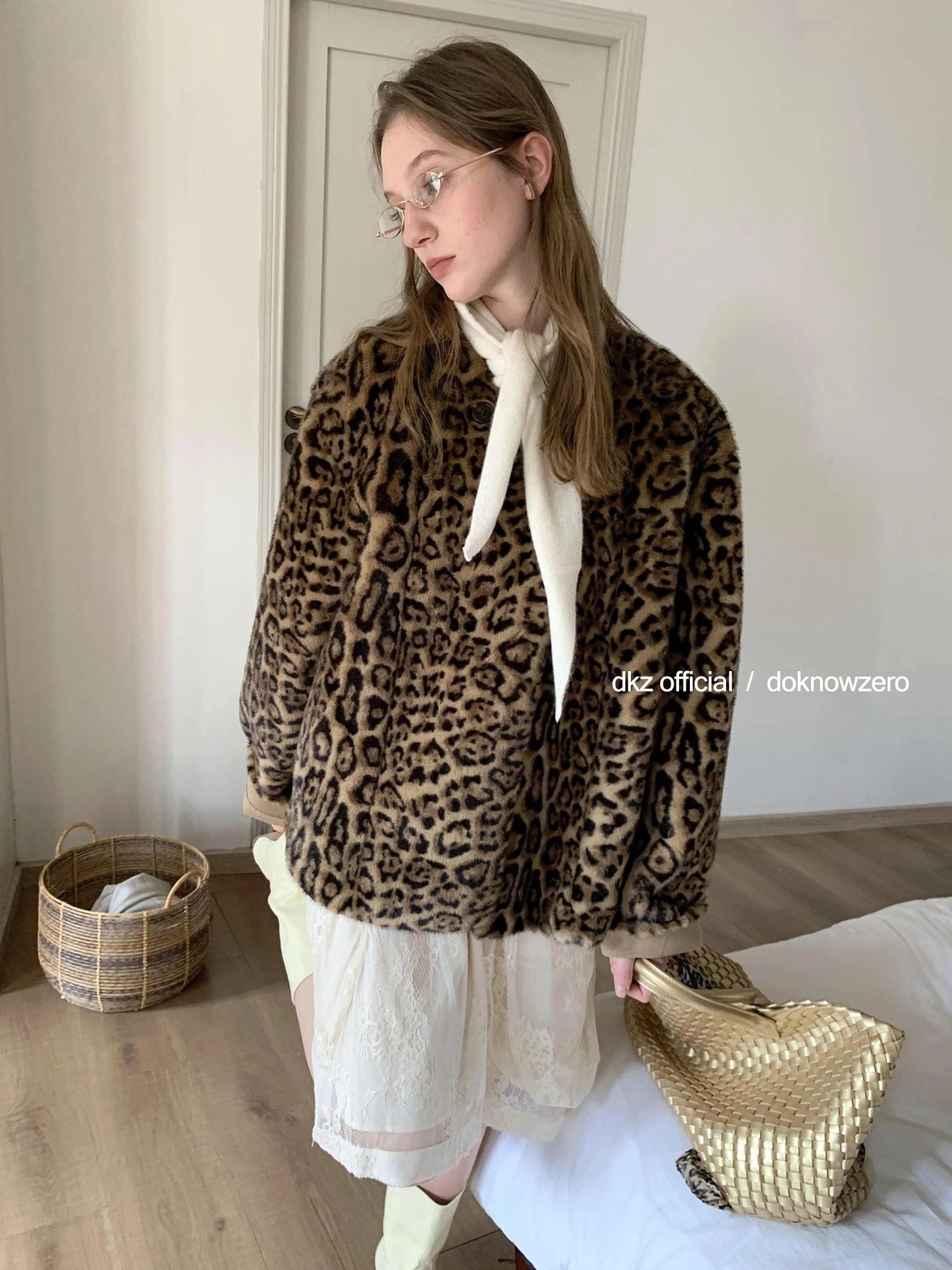 DKZ OFFICIAL Leopard Print Faux Fur Coat Women&