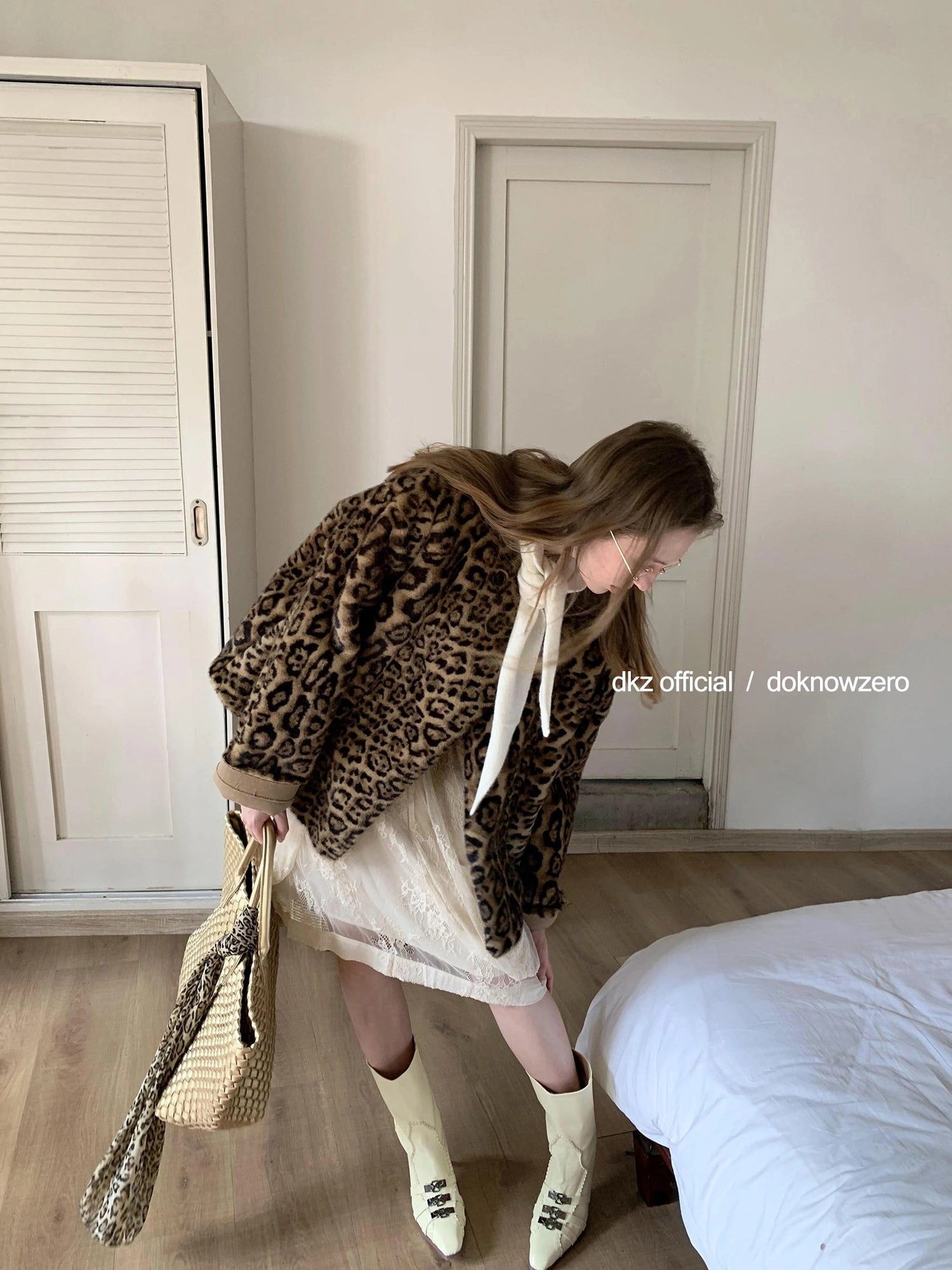 DKZ OFFICIAL Leopard Print Faux Fur Coat Women&