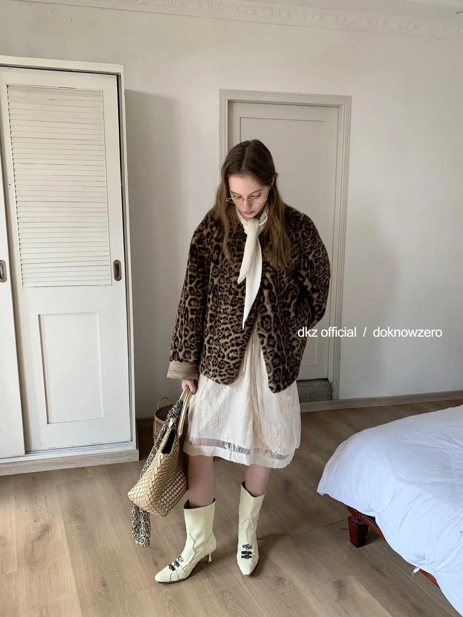 DKZ OFFICIAL Leopard Print Faux Fur Coat Women&