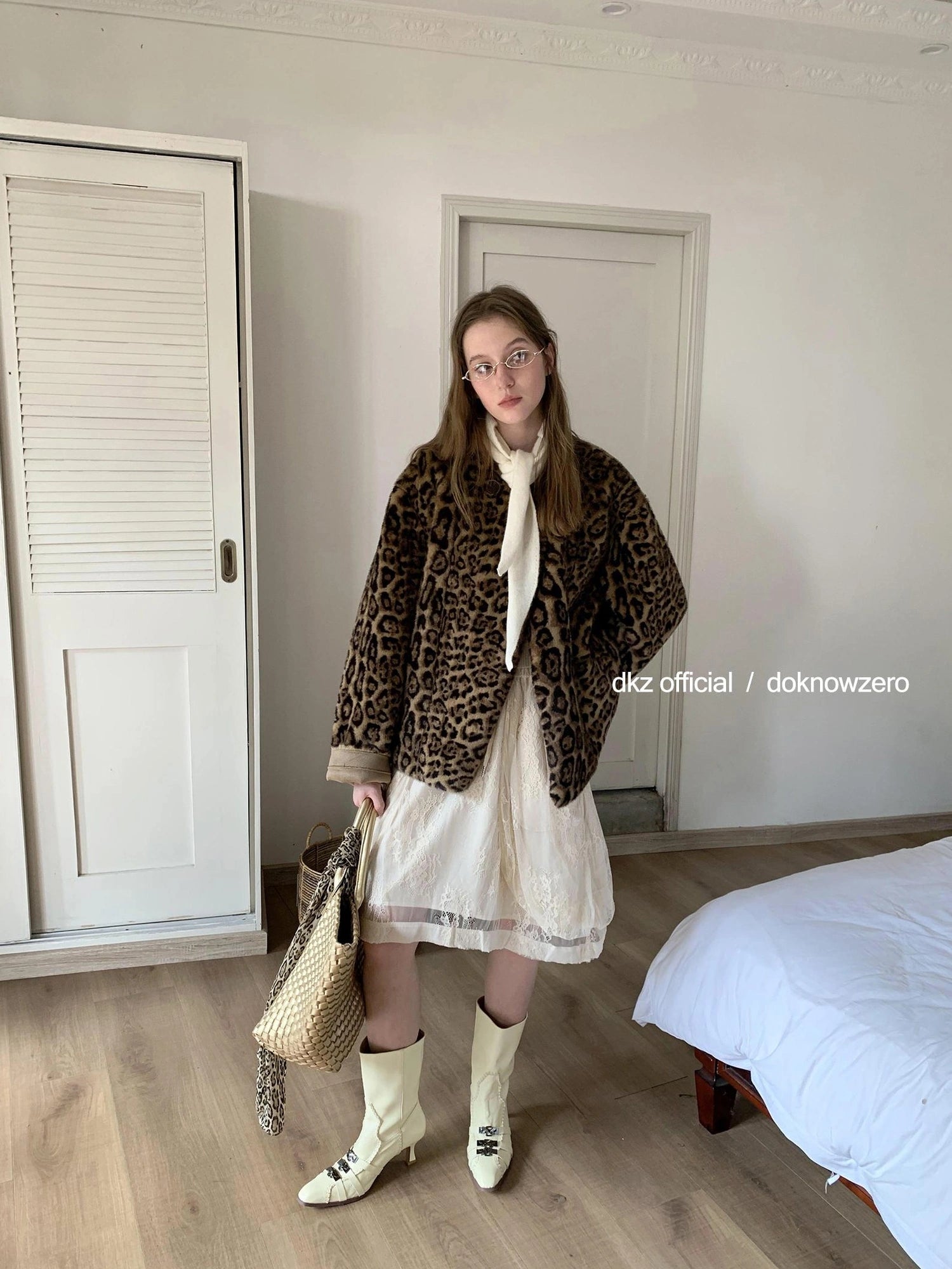 DKZ OFFICIAL Leopard Print Faux Fur Coat Women&