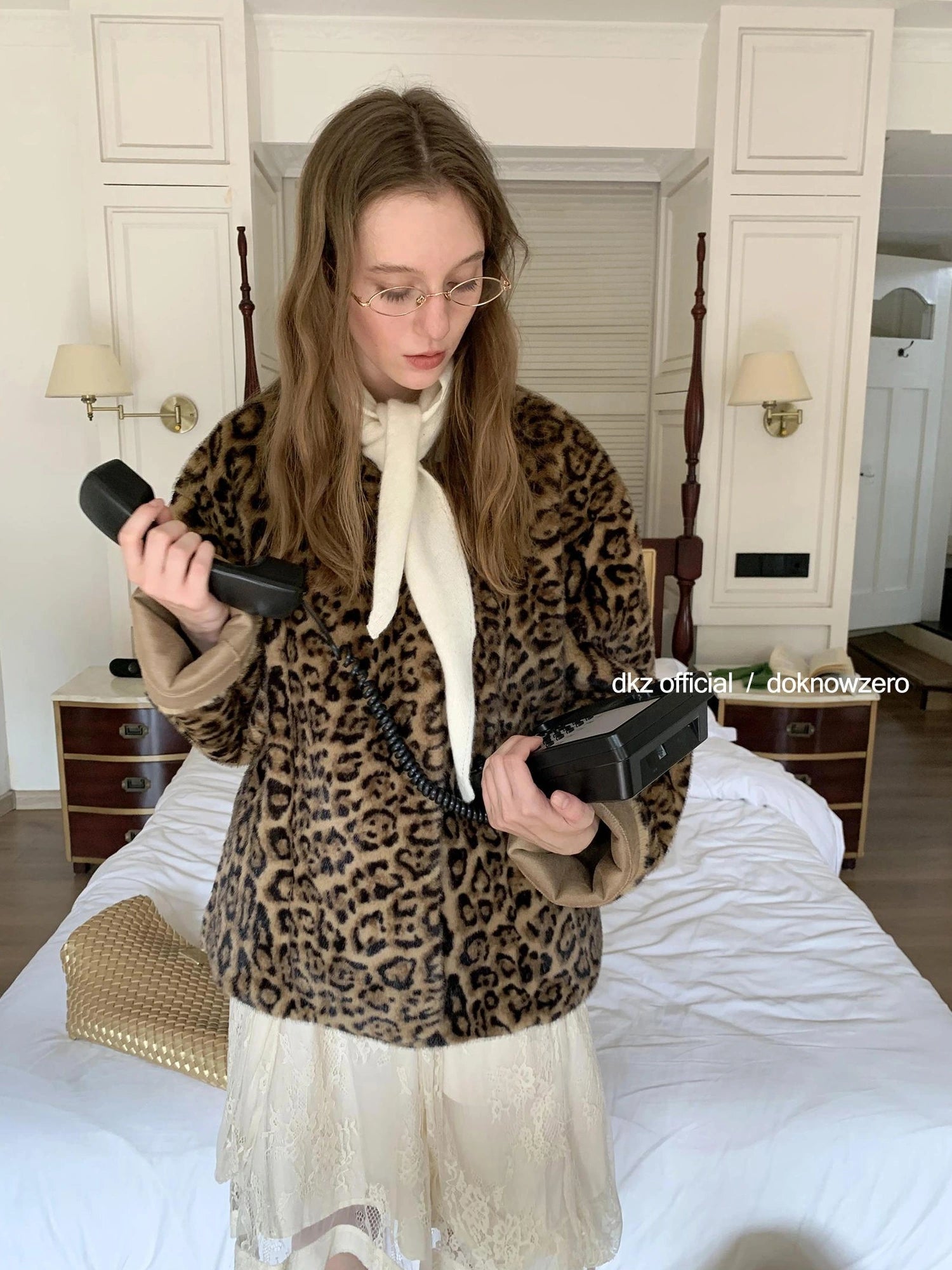 DKZ OFFICIAL Leopard Print Faux Fur Coat Women&
