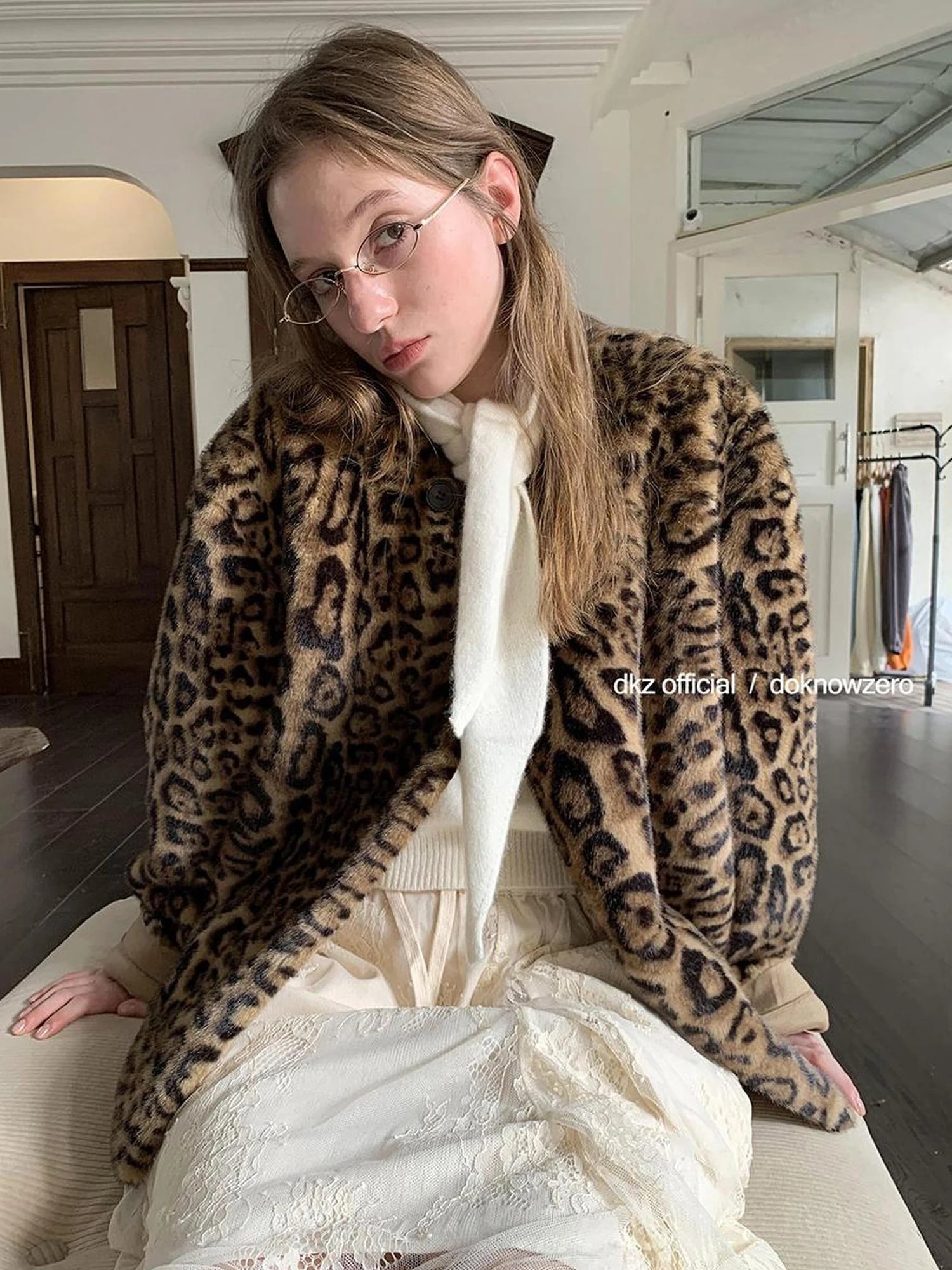 DKZ OFFICIAL Leopard Print Faux Fur Coat Women&