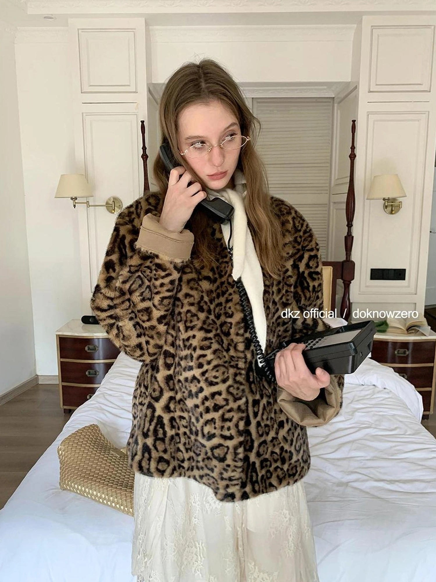 DKZ OFFICIAL Leopard Print Faux Fur Coat Women&