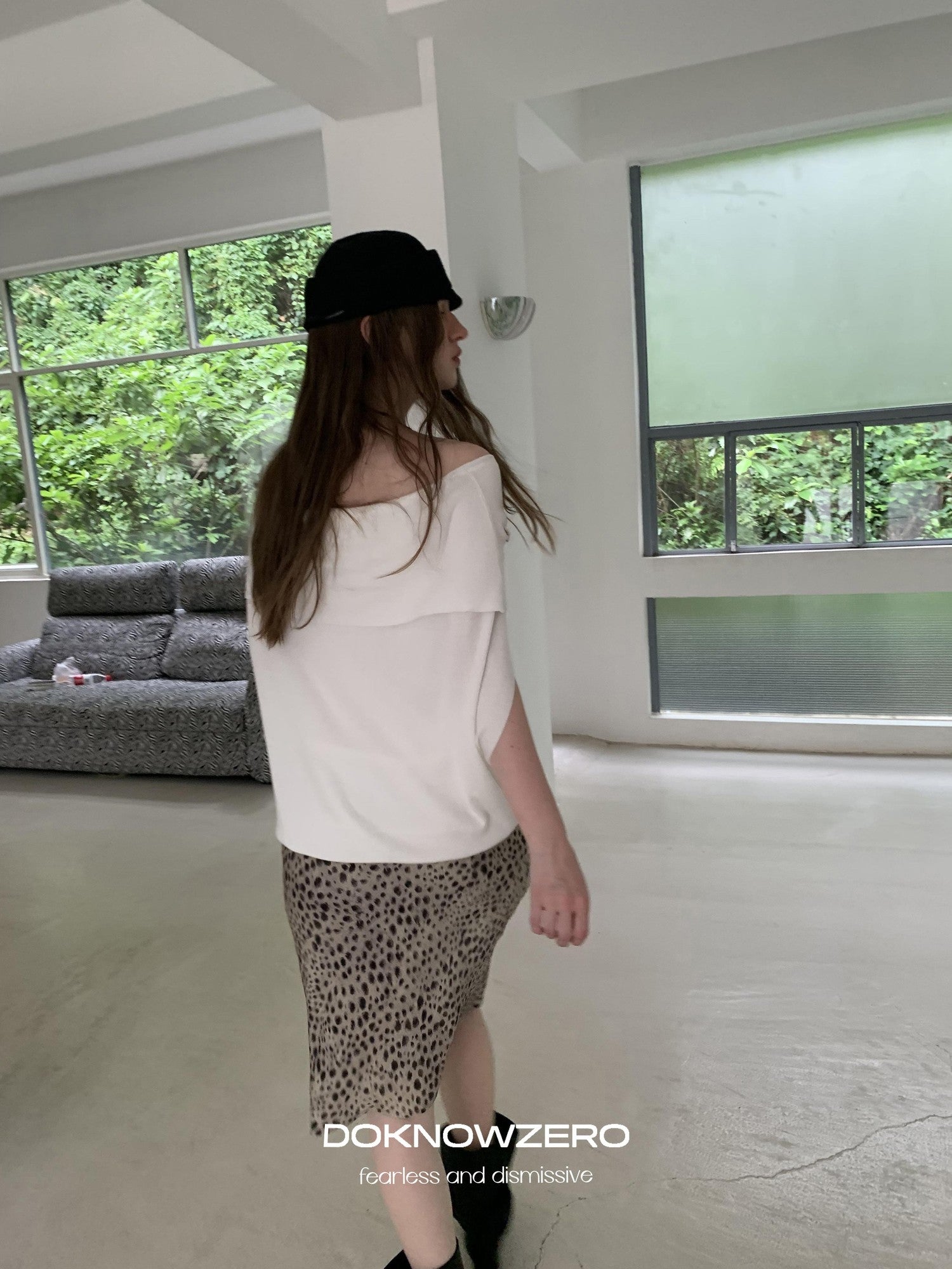 DKZ OFFICIAL Leopard Print Retro Colorblock H Line Printed Women&