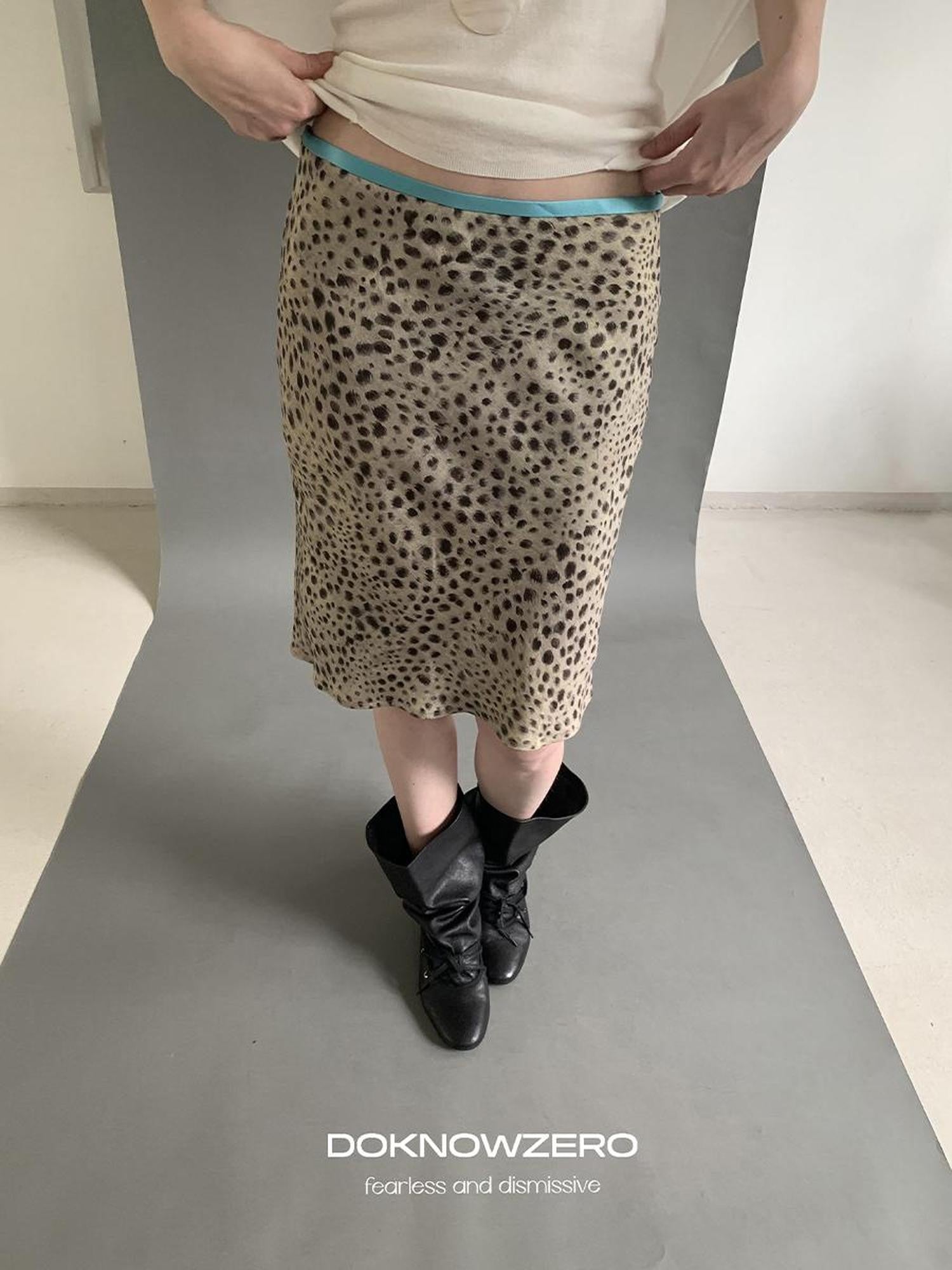 DKZ OFFICIAL Leopard Print Retro Colorblock H Line Printed Women&