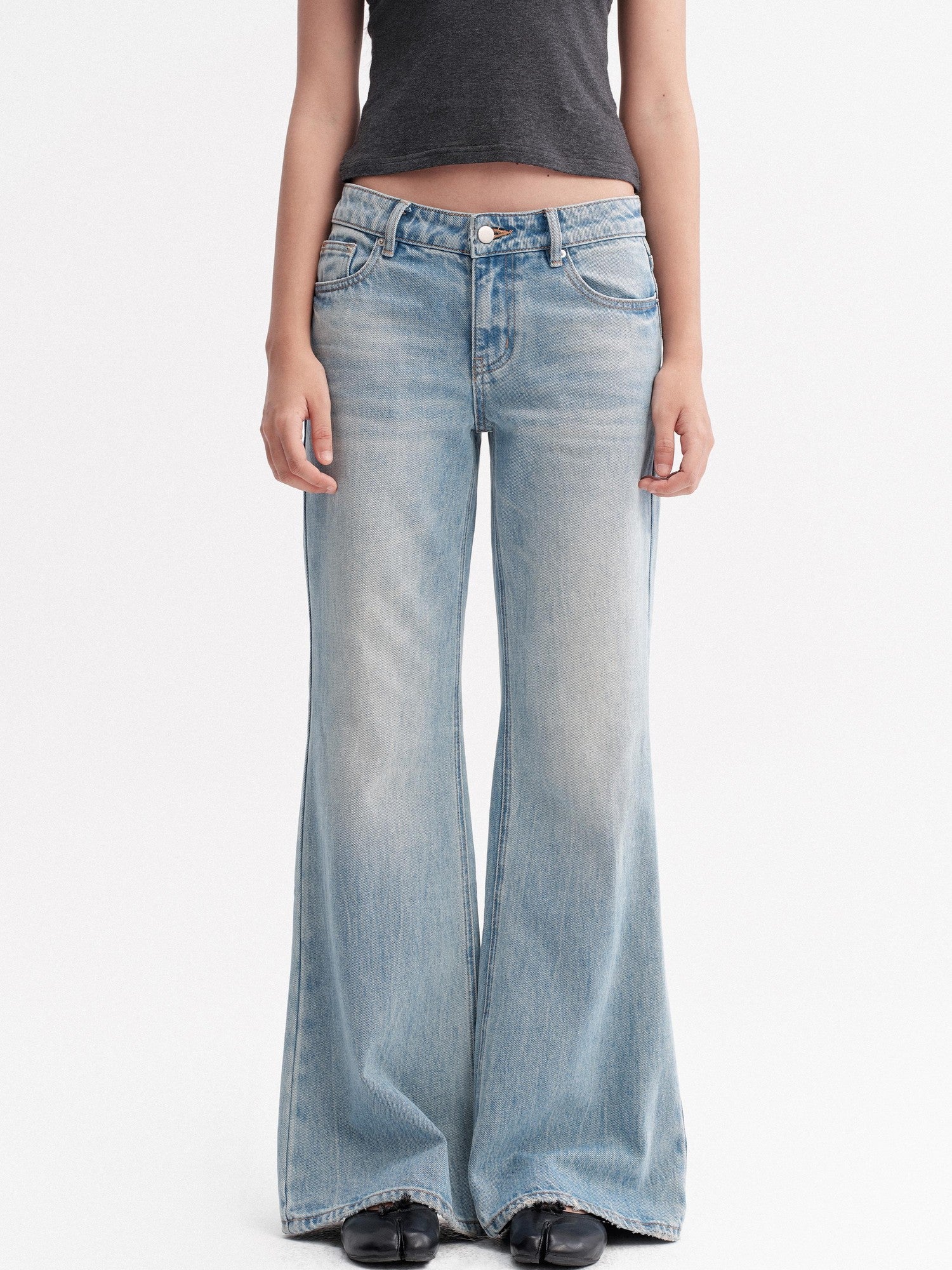 DKZ OFFICIAL Light Blue Washed Micro Flare Button Fly Women&