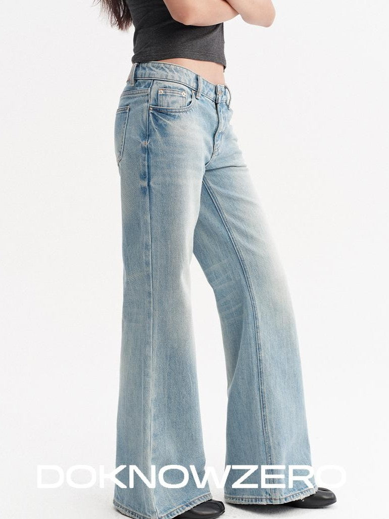 DKZ OFFICIAL Light Blue Washed Micro Flare Button Fly Women&