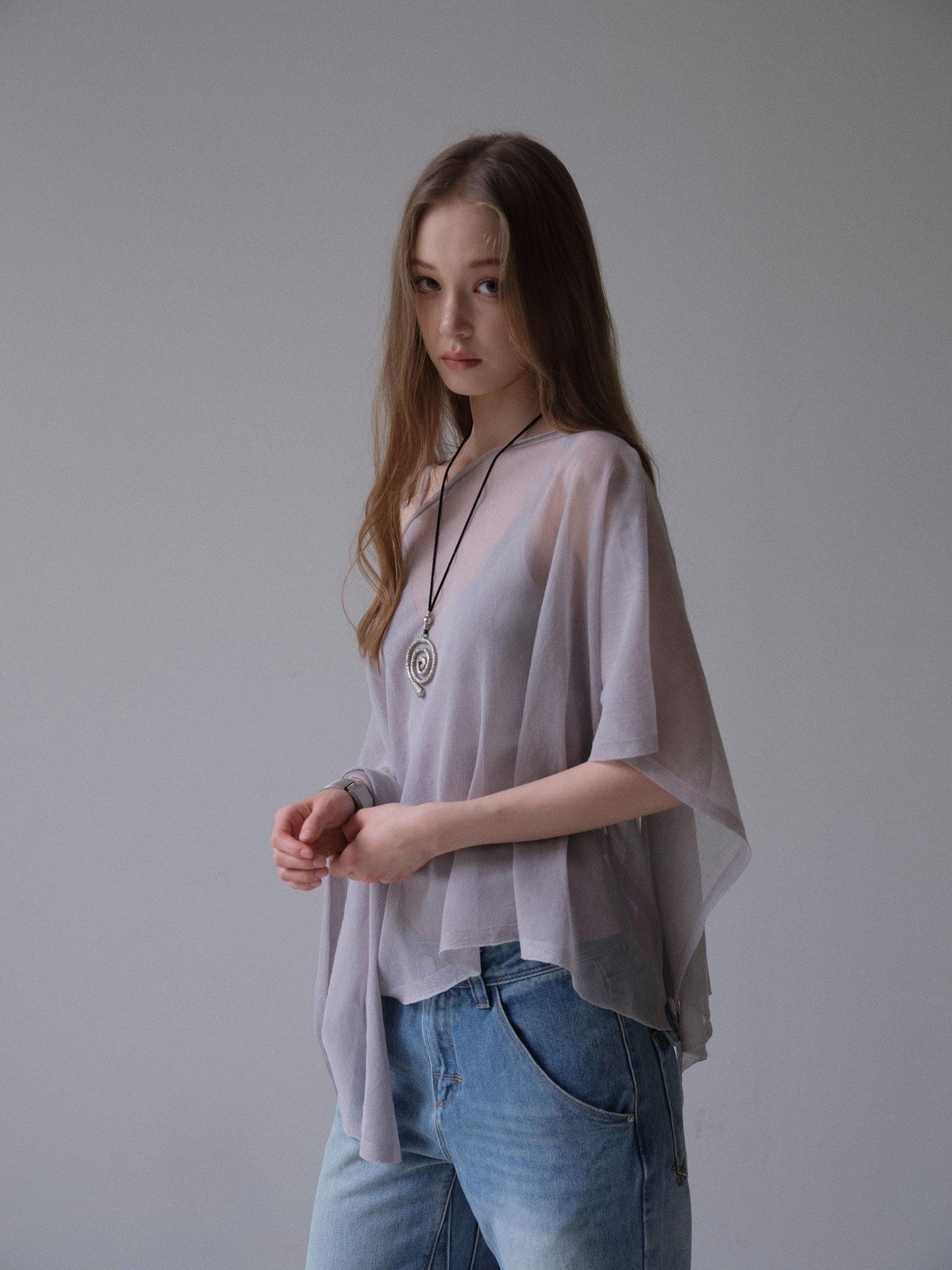 DKZ OFFICIAL Light Gray Knitted Capelet Two Piece Women&