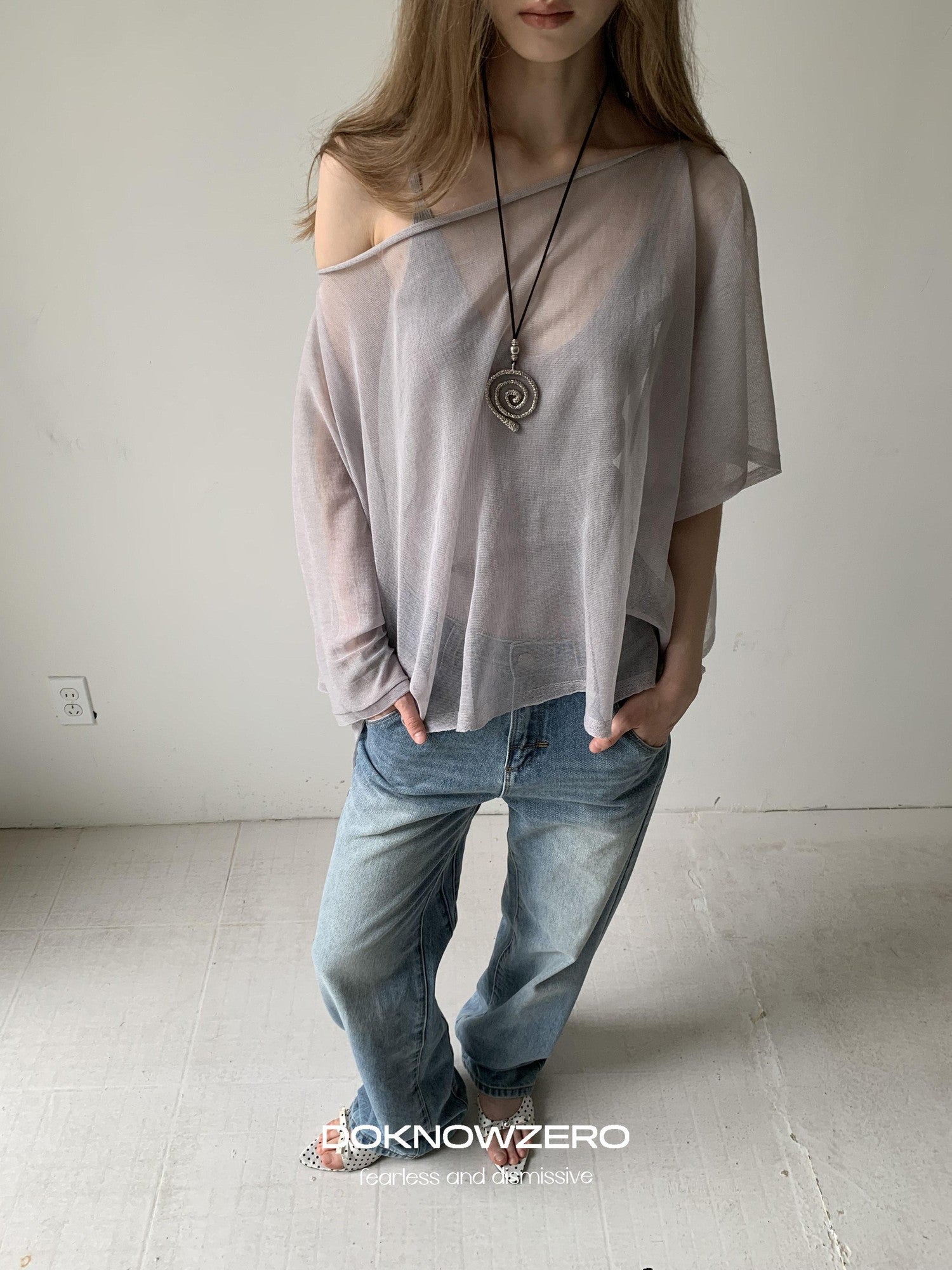 DKZ OFFICIAL Light Gray Knitted Capelet Two Piece Women&