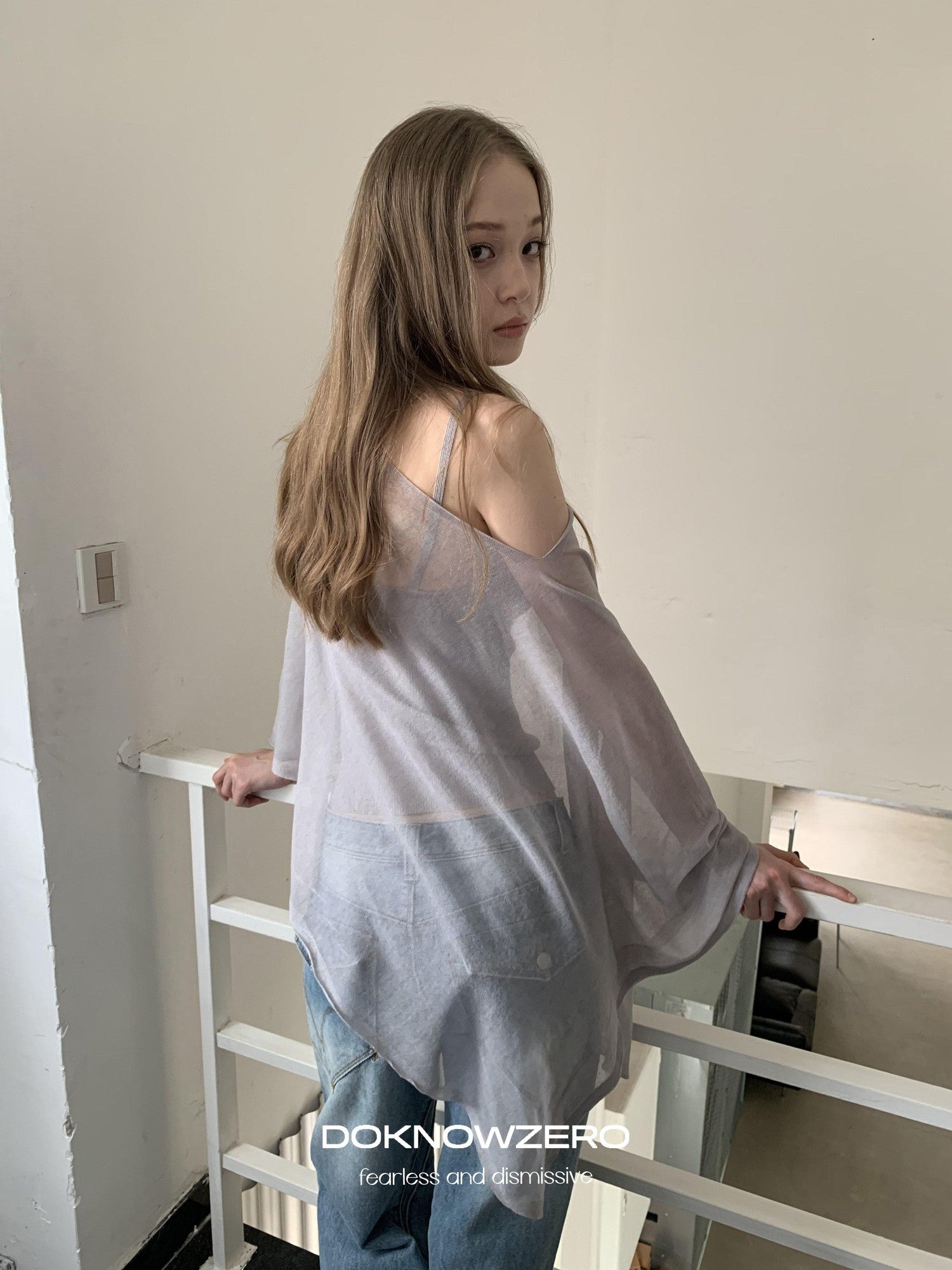 DKZ OFFICIAL Light Gray Knitted Capelet Two Piece Women&