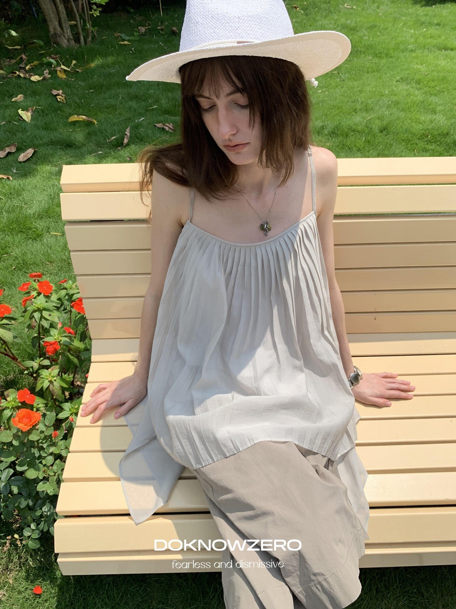 DKZ OFFICIAL Light Gray Pleated A Line Loose Women&