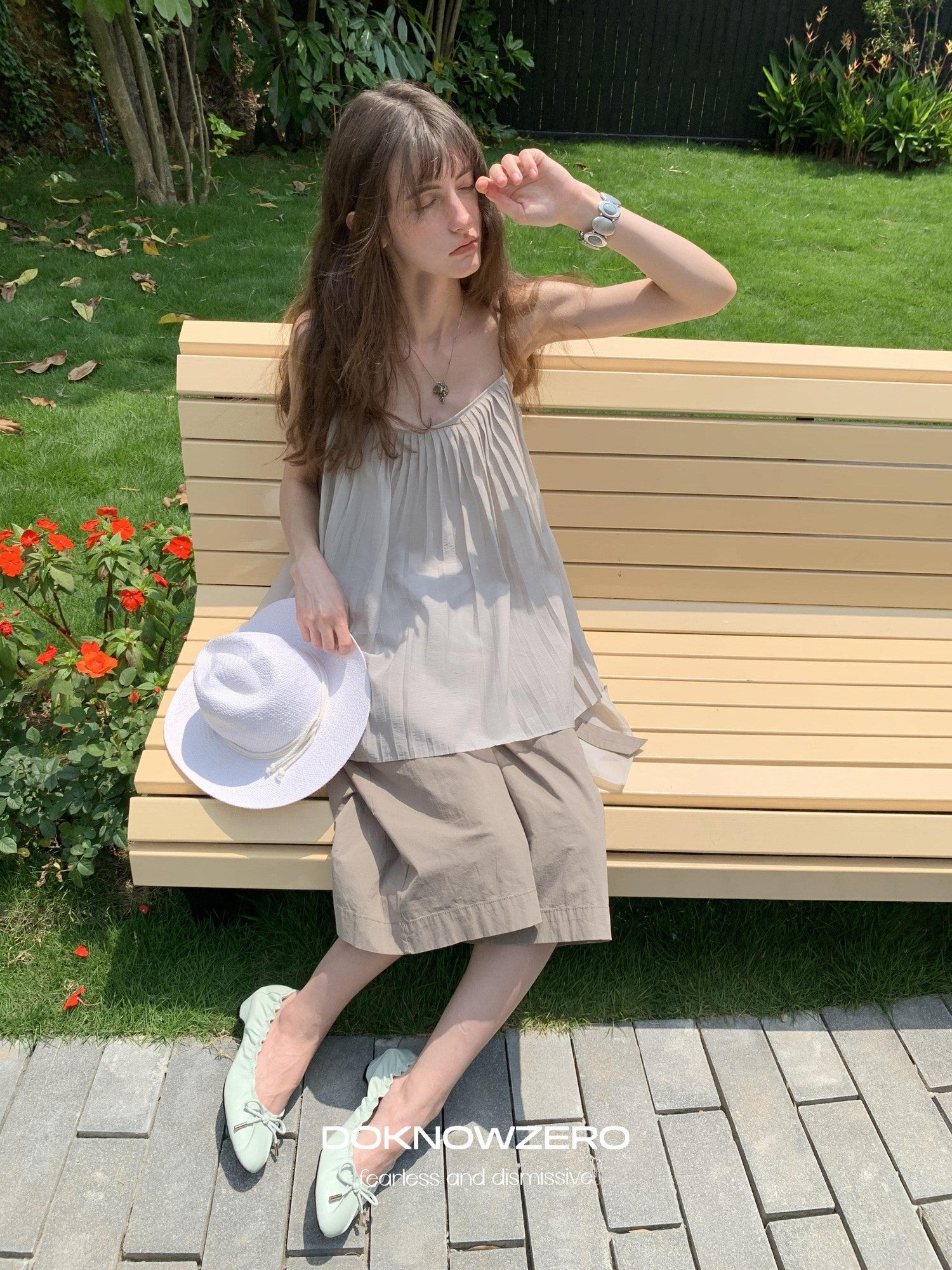 DKZ OFFICIAL Light Gray Pleated A Line Loose Women&