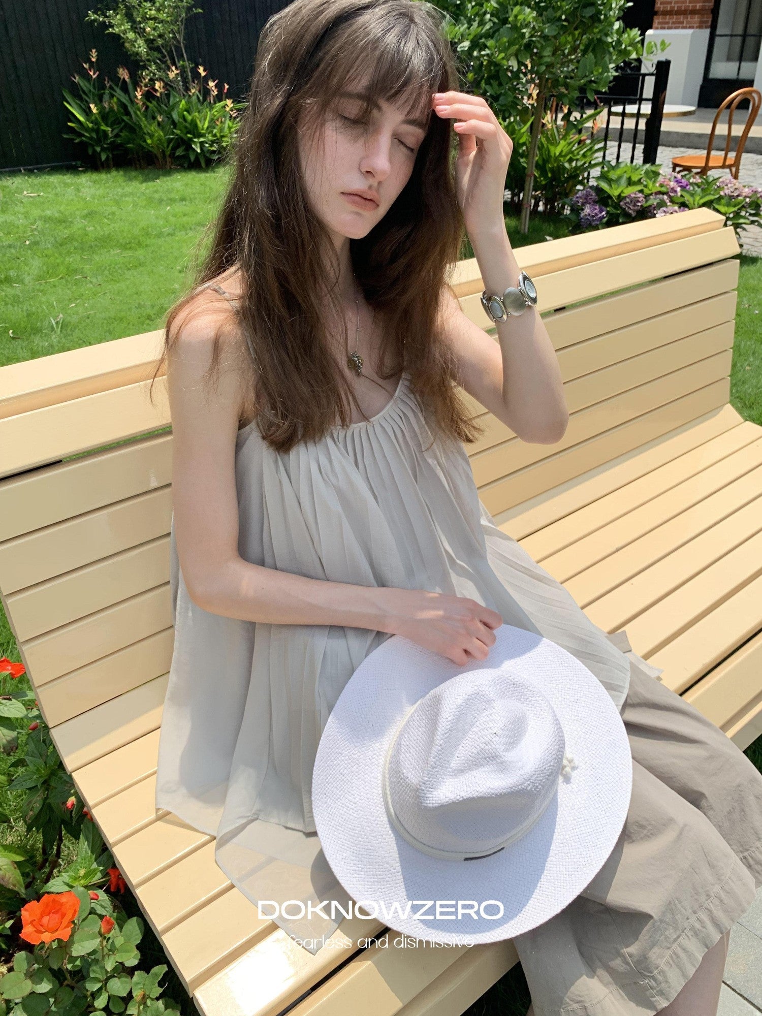 DKZ OFFICIAL Light Gray Pleated A Line Loose Women&