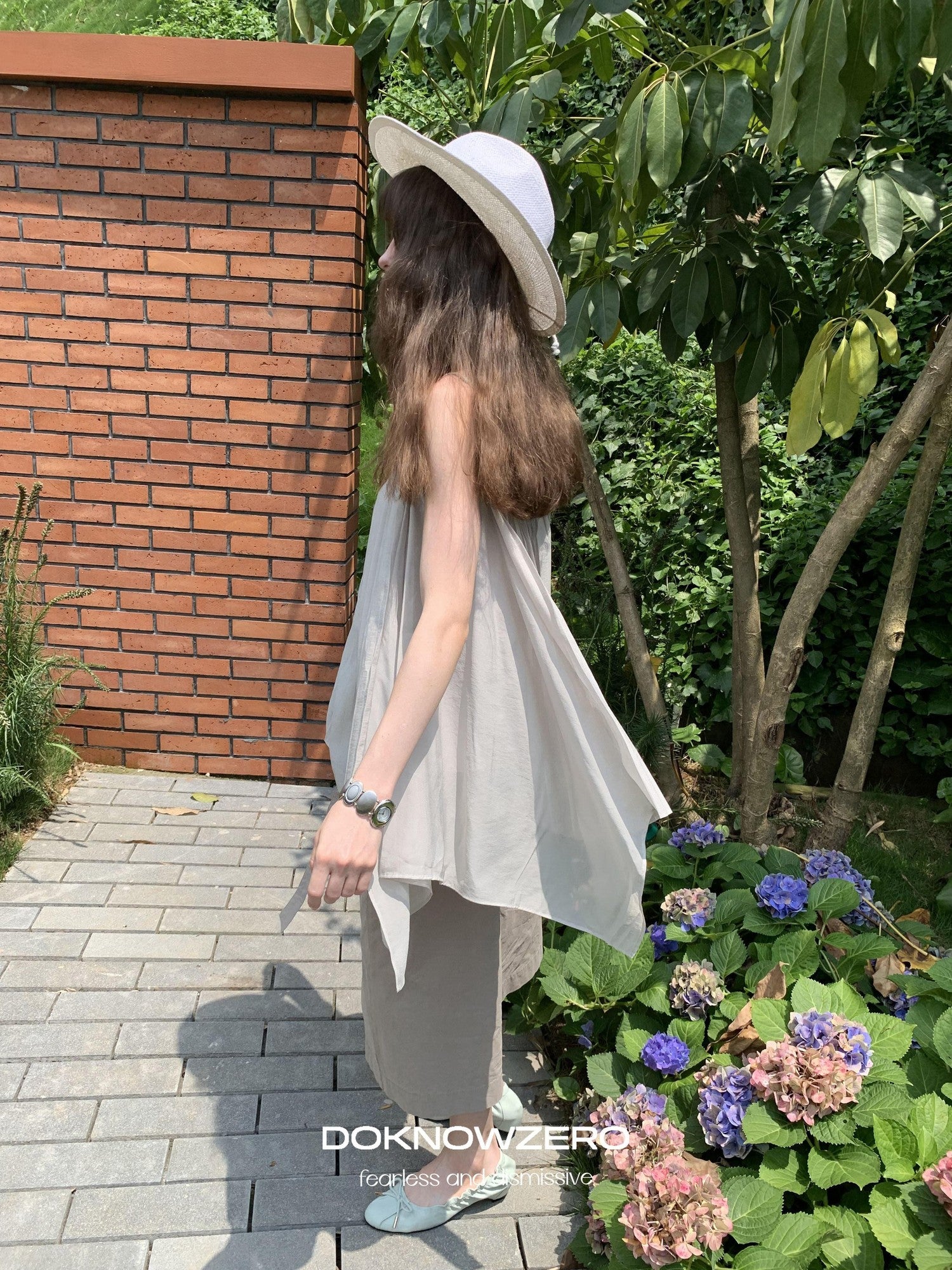DKZ OFFICIAL Light Gray Pleated A Line Loose Women&