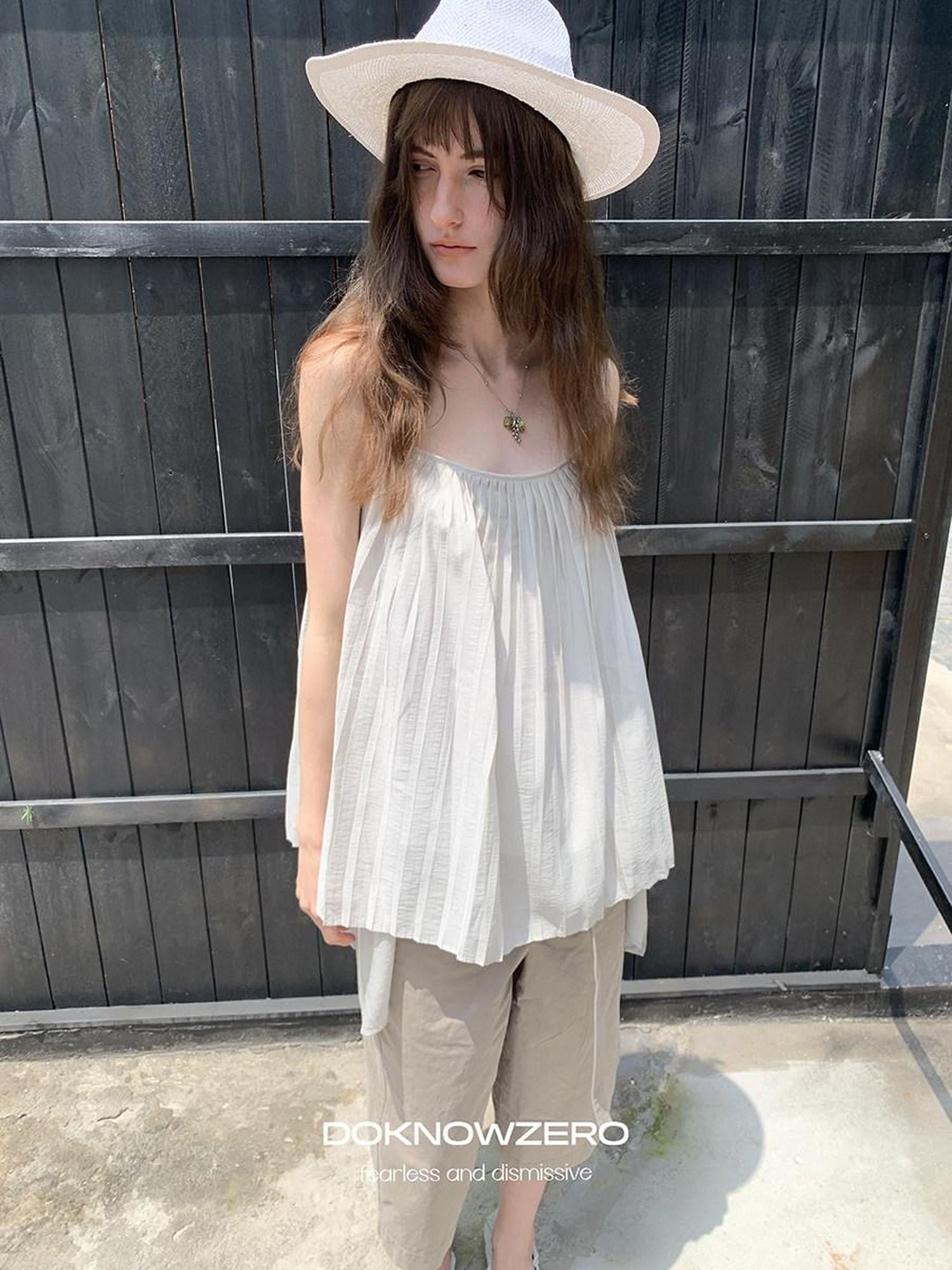 DKZ OFFICIAL Light Gray Pleated A Line Loose Women&