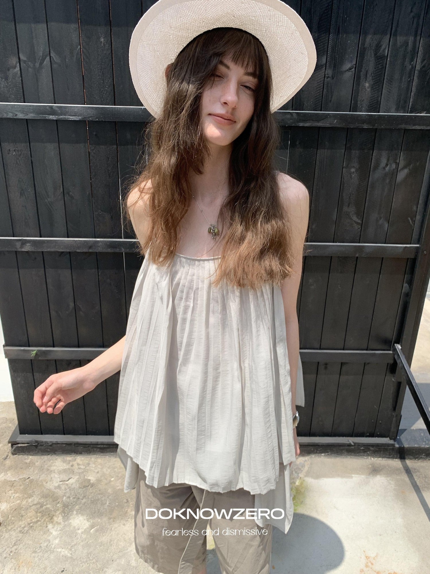 DKZ OFFICIAL Light Gray Pleated A Line Loose Women&