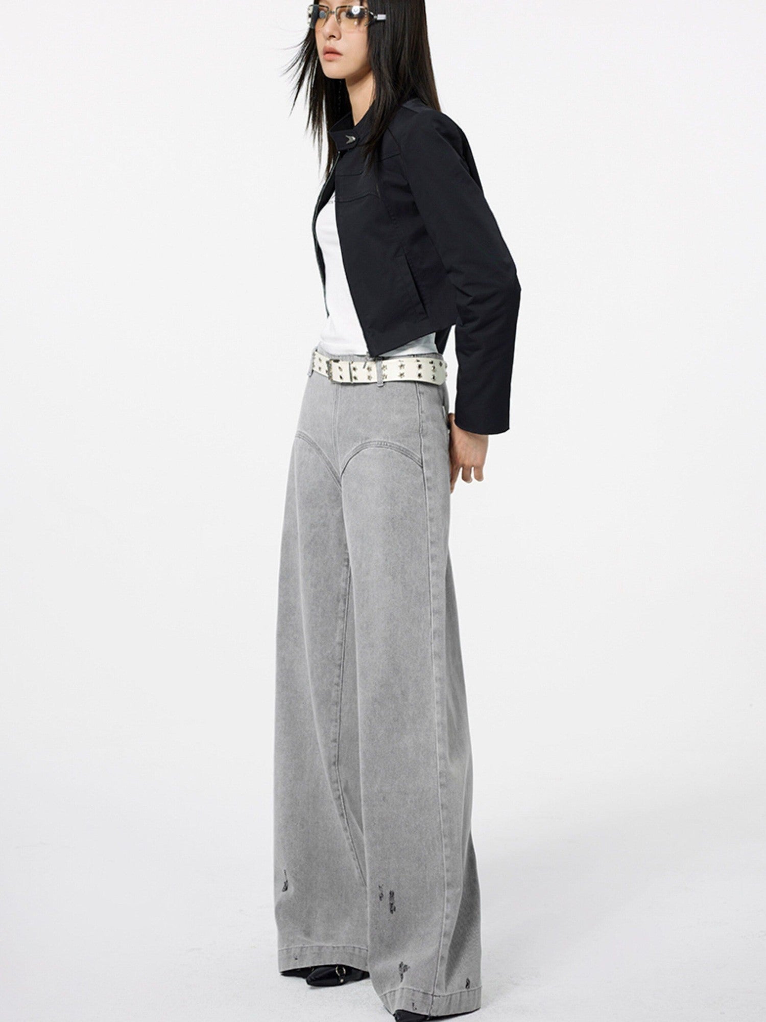 DKZ OFFICIAL Light Gray Vintage Distressed High Waist Women&