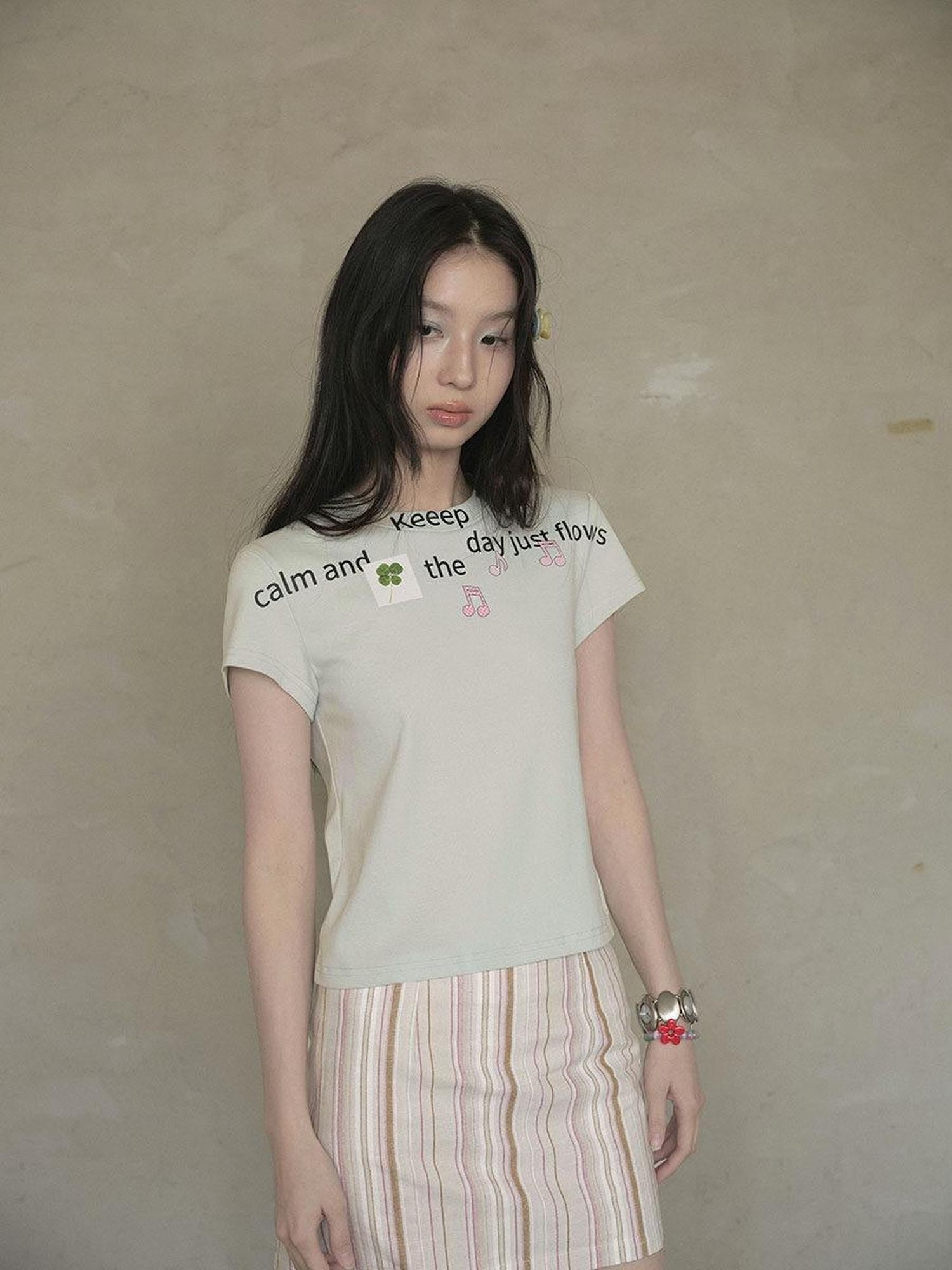 DKZ OFFICIAL Light Mint Letter Print Slim Fit Women&