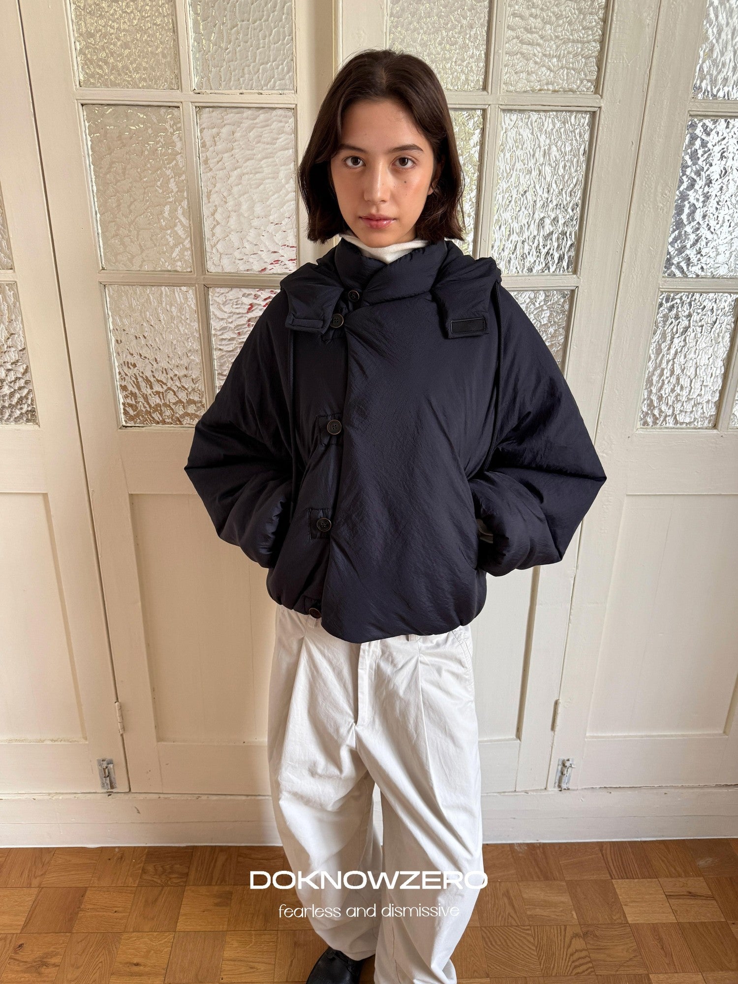 DKZ OFFICIAL Lightweight Hooded Loose Fit Single Breasted Women&