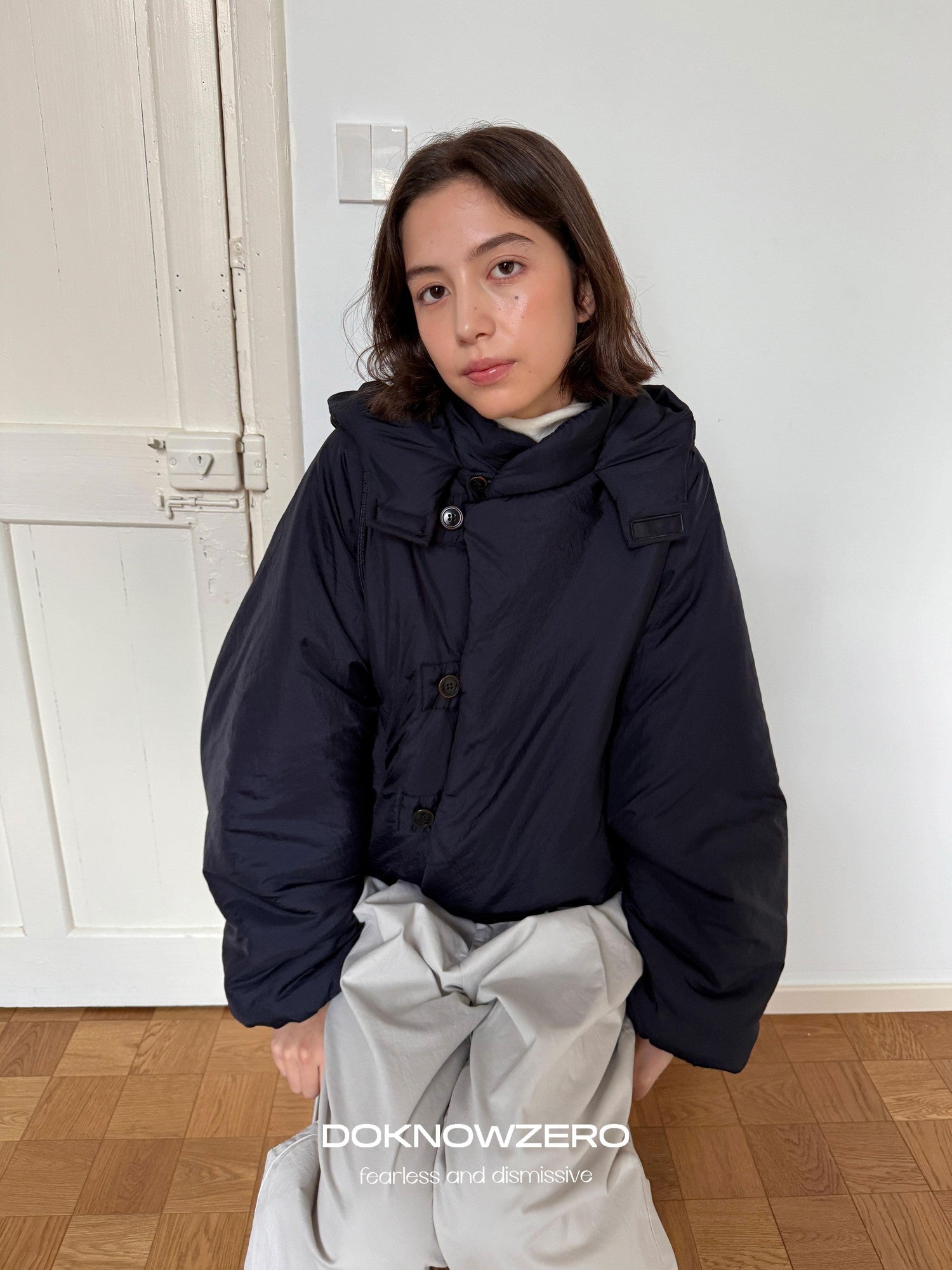 DKZ OFFICIAL Lightweight Hooded Loose Fit Single Breasted Women&