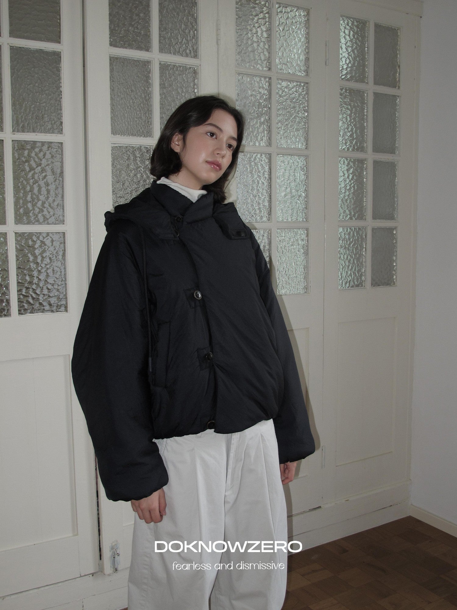 DKZ OFFICIAL Lightweight Hooded Loose Fit Single Breasted Women&