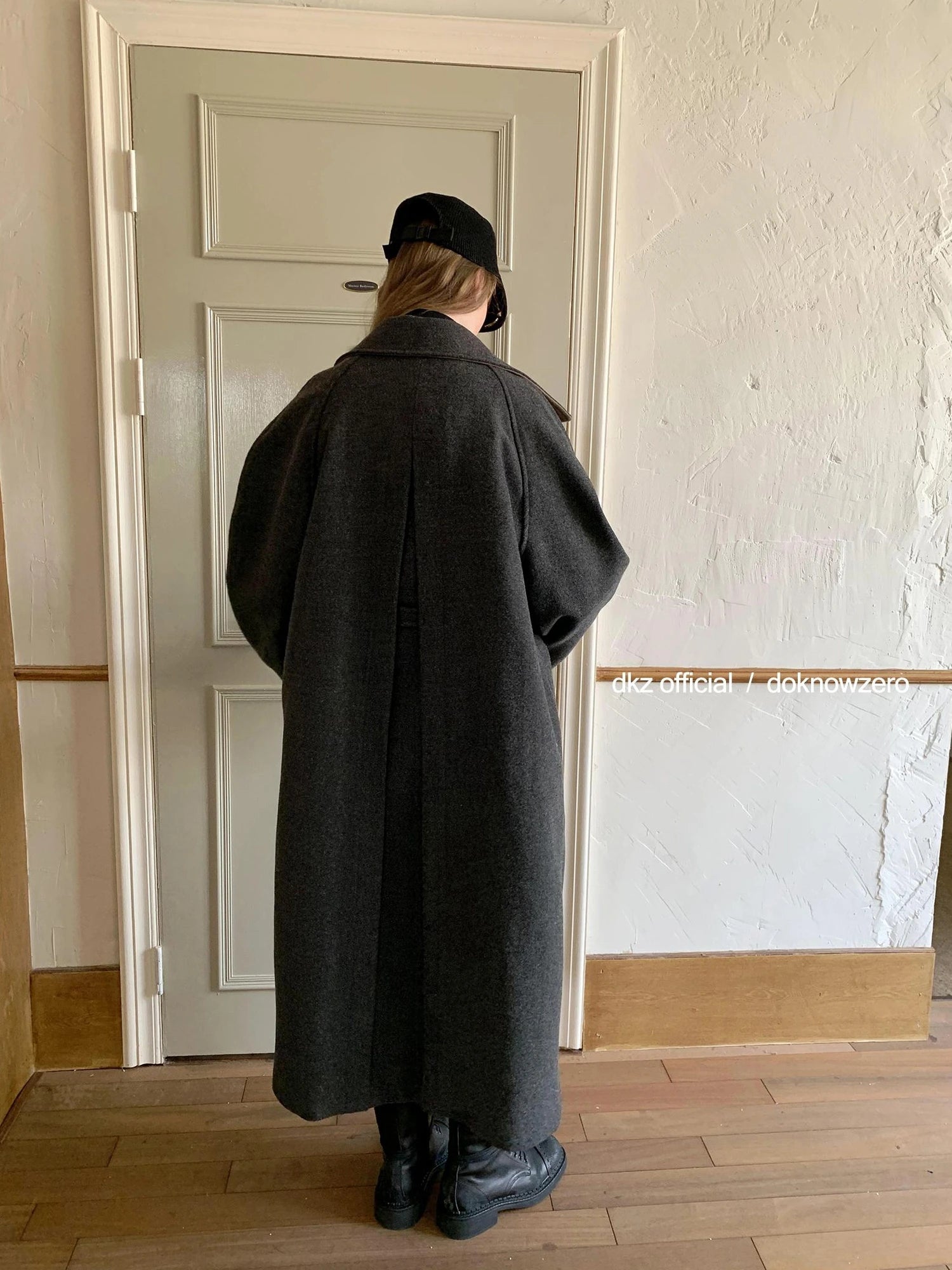 DKZ OFFICIAL Long Grey Wool Blend Coat For Women Relaxed Vintage Collar