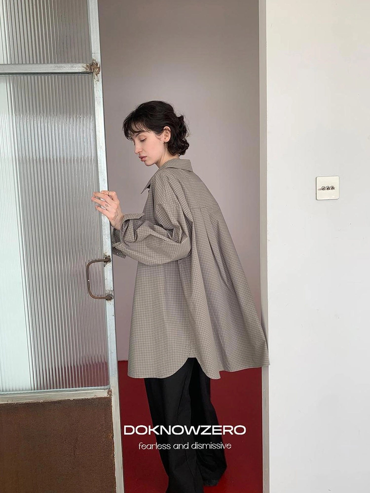 DKZ OFFICIAL Long Sleeve Plaid Shirt Dress In Green