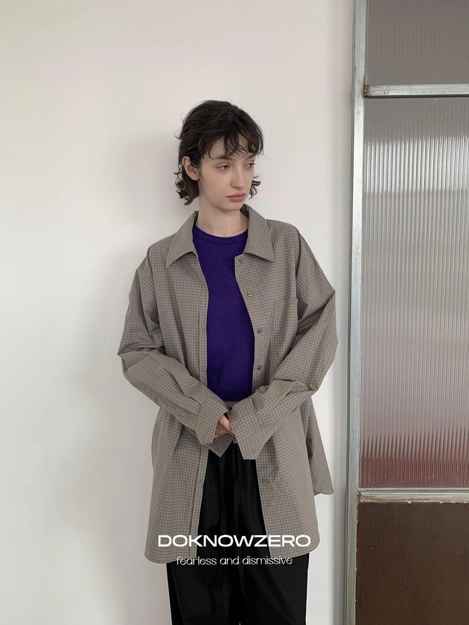 DKZ OFFICIAL Long Sleeve Plaid Shirt Dress In Green