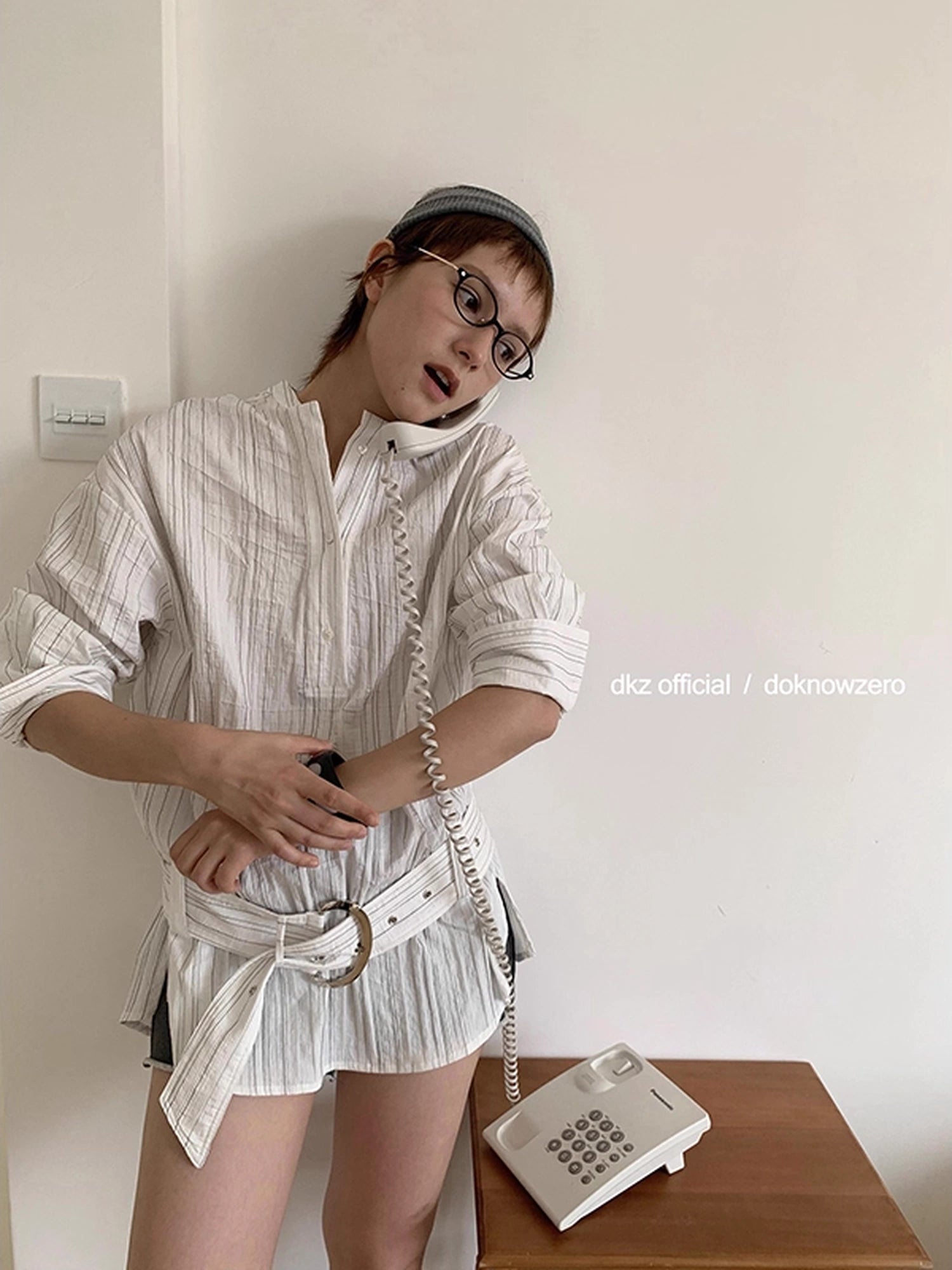 DKZ_OFFICIAL_Long_Sleeve_Striped_Shirt_With_Belt_Loose_Fit_Mid_Length_Spring_Top_MISSTT