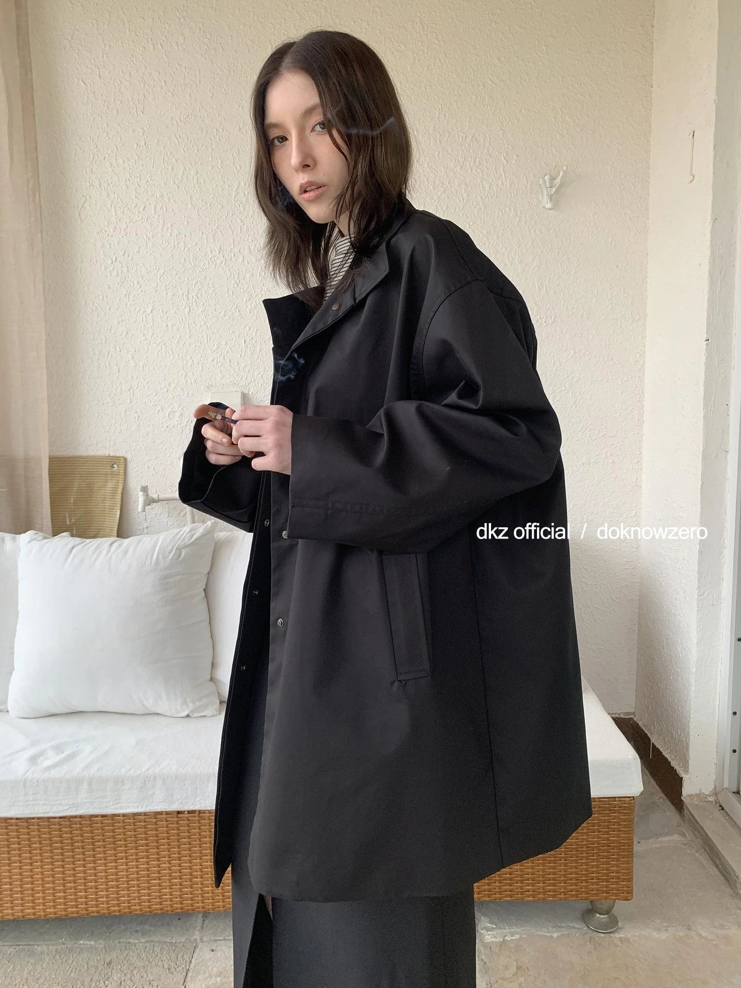 DKZ OFFICIAL Loose Fit Cotton Tencel Trench Coat