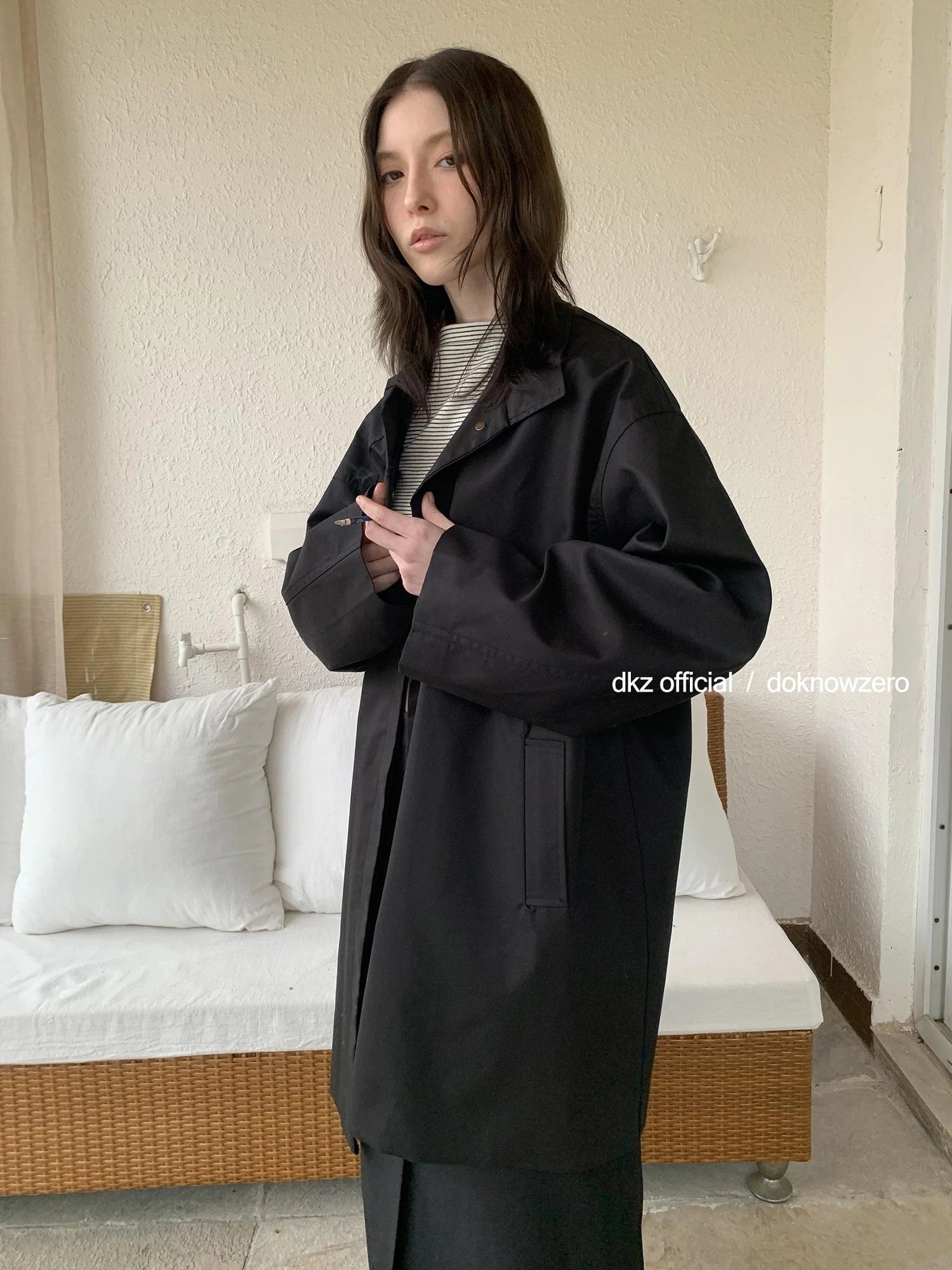 DKZ OFFICIAL Loose Fit Cotton Tencel Trench Coat