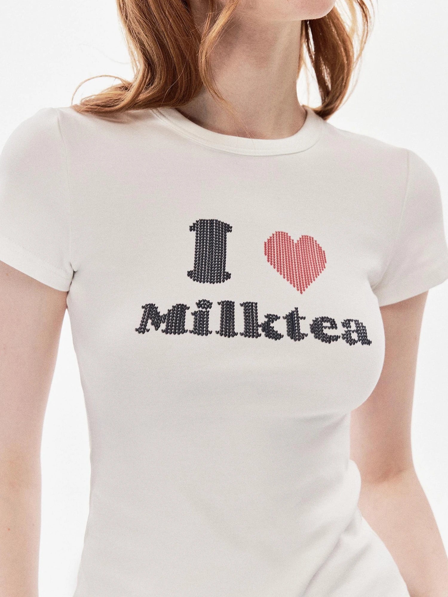 DKZ OFFICIAL Love Milktea Print Fitted Tee