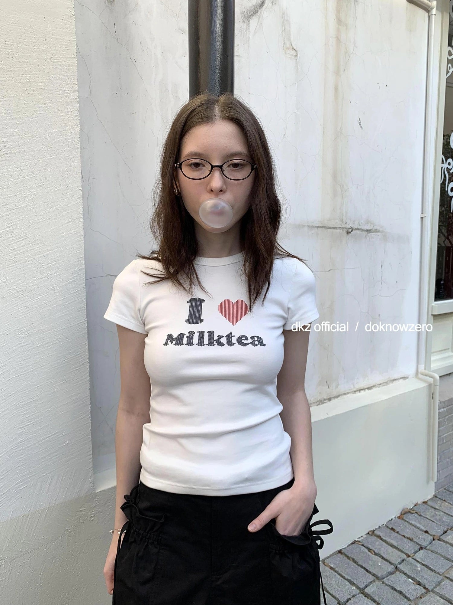 DKZ OFFICIAL Love Milktea Print Fitted Tee