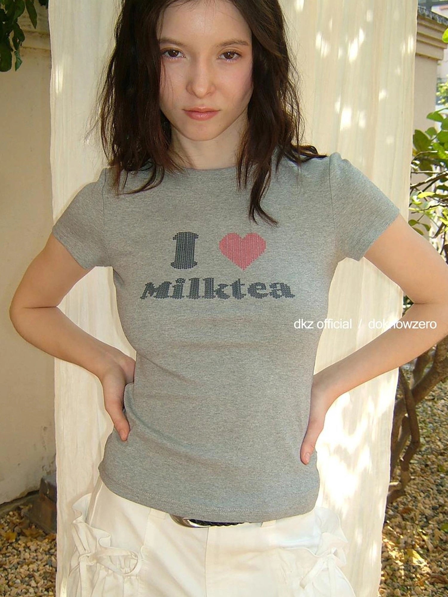 DKZ OFFICIAL Love Milktea Print Fitted Tee