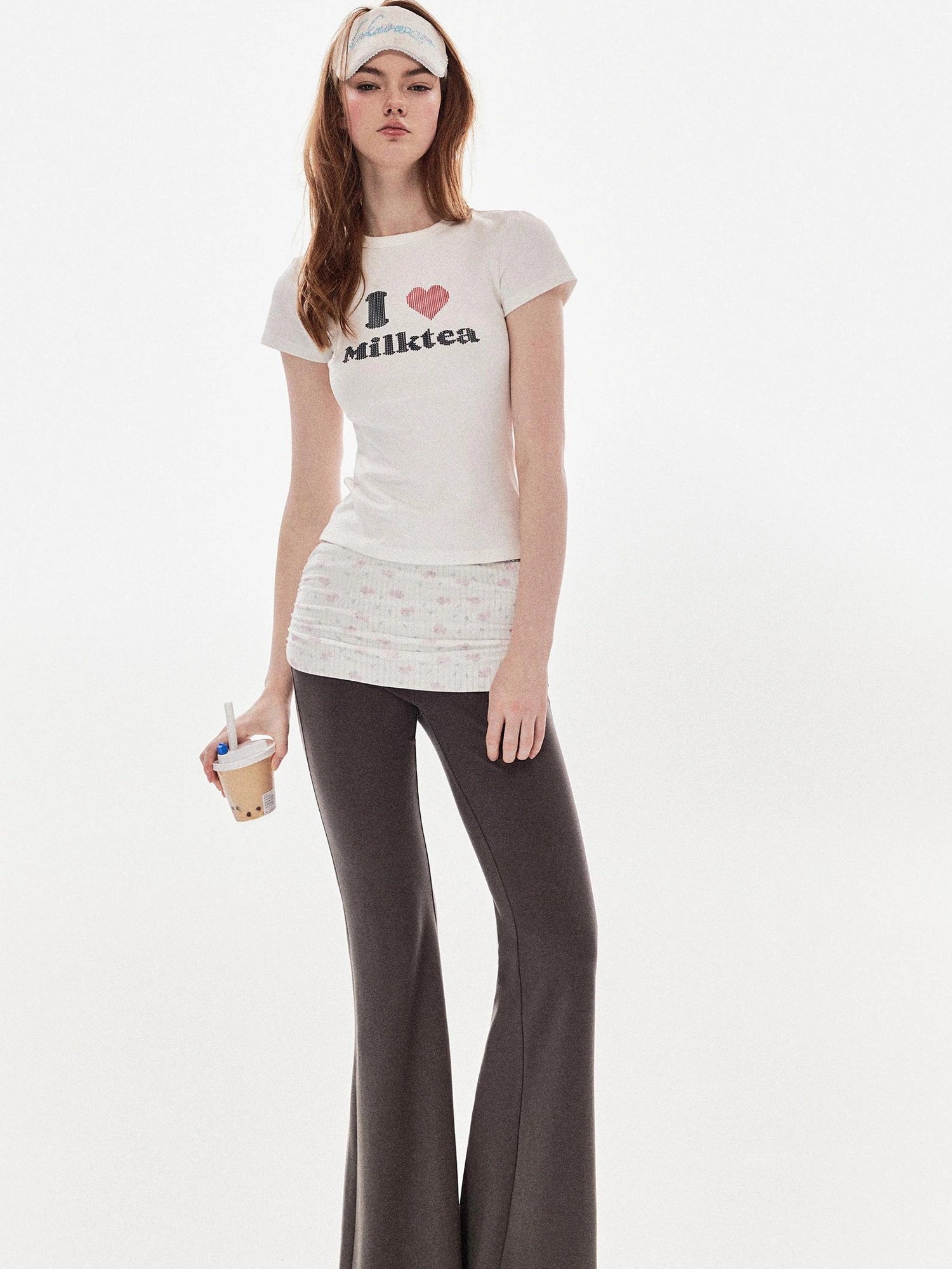 DKZ OFFICIAL Love Milktea Print Fitted Tee