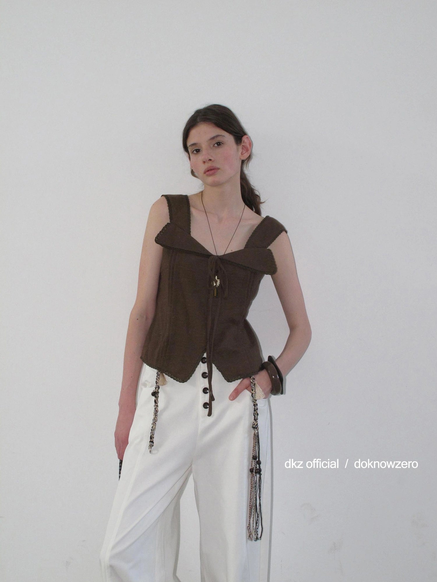 DKZ OFFICIAL Low Waist Drapey Wide Leg Linen Blend Trousers