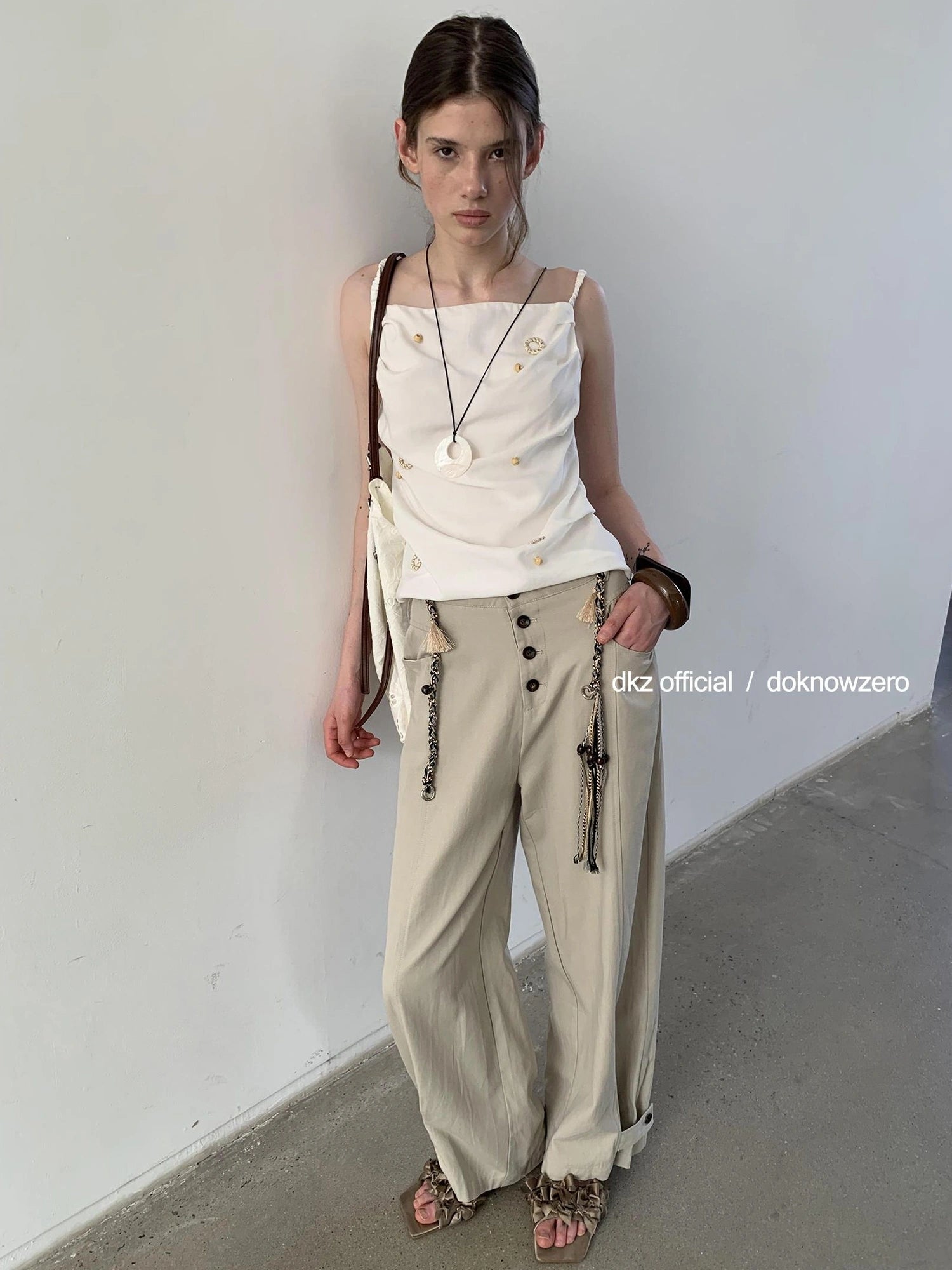 DKZ OFFICIAL Low Waist Drapey Wide Leg Linen Blend Trousers