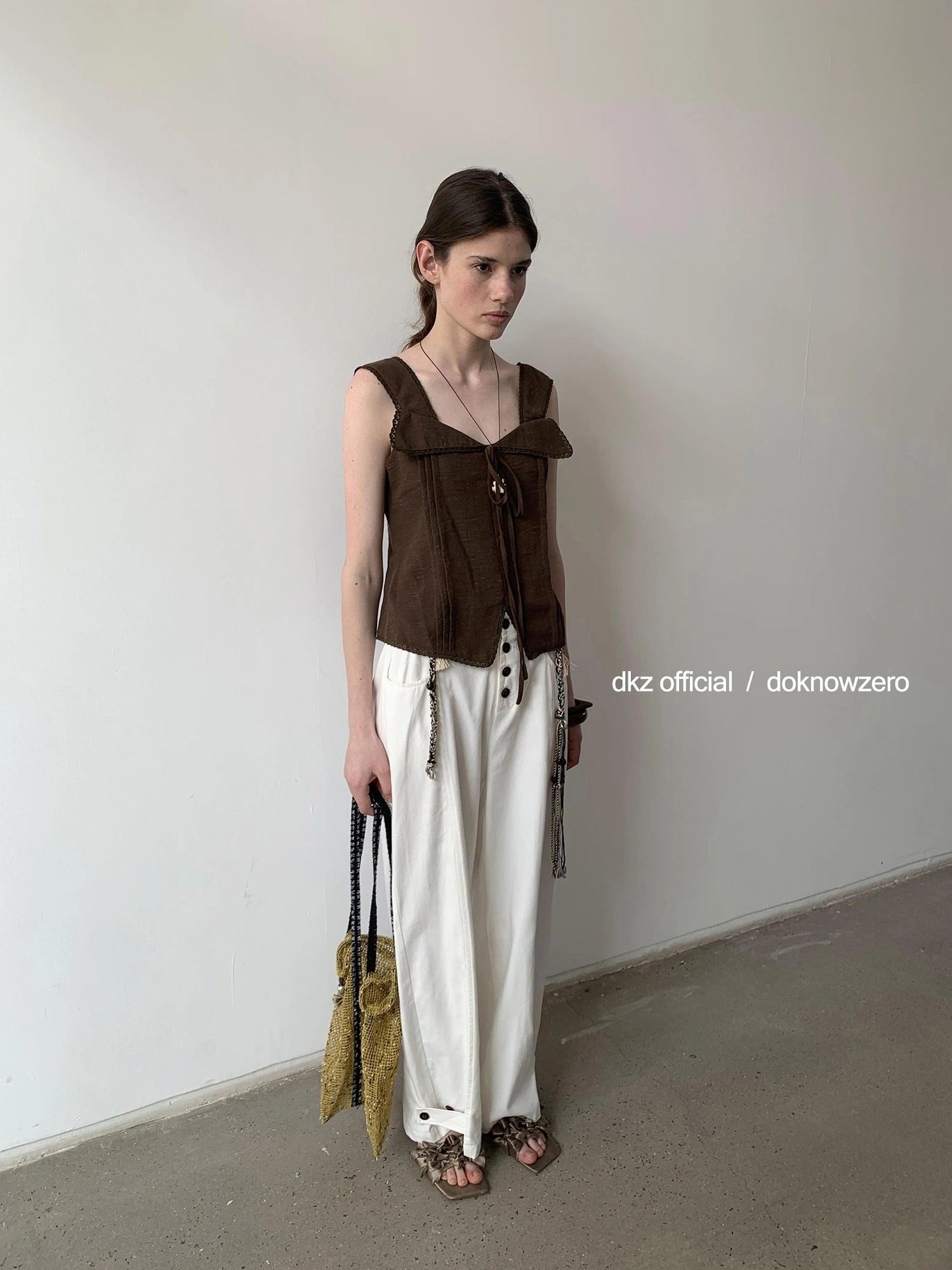 DKZ OFFICIAL Low Waist Drapey Wide Leg Linen Blend Trousers