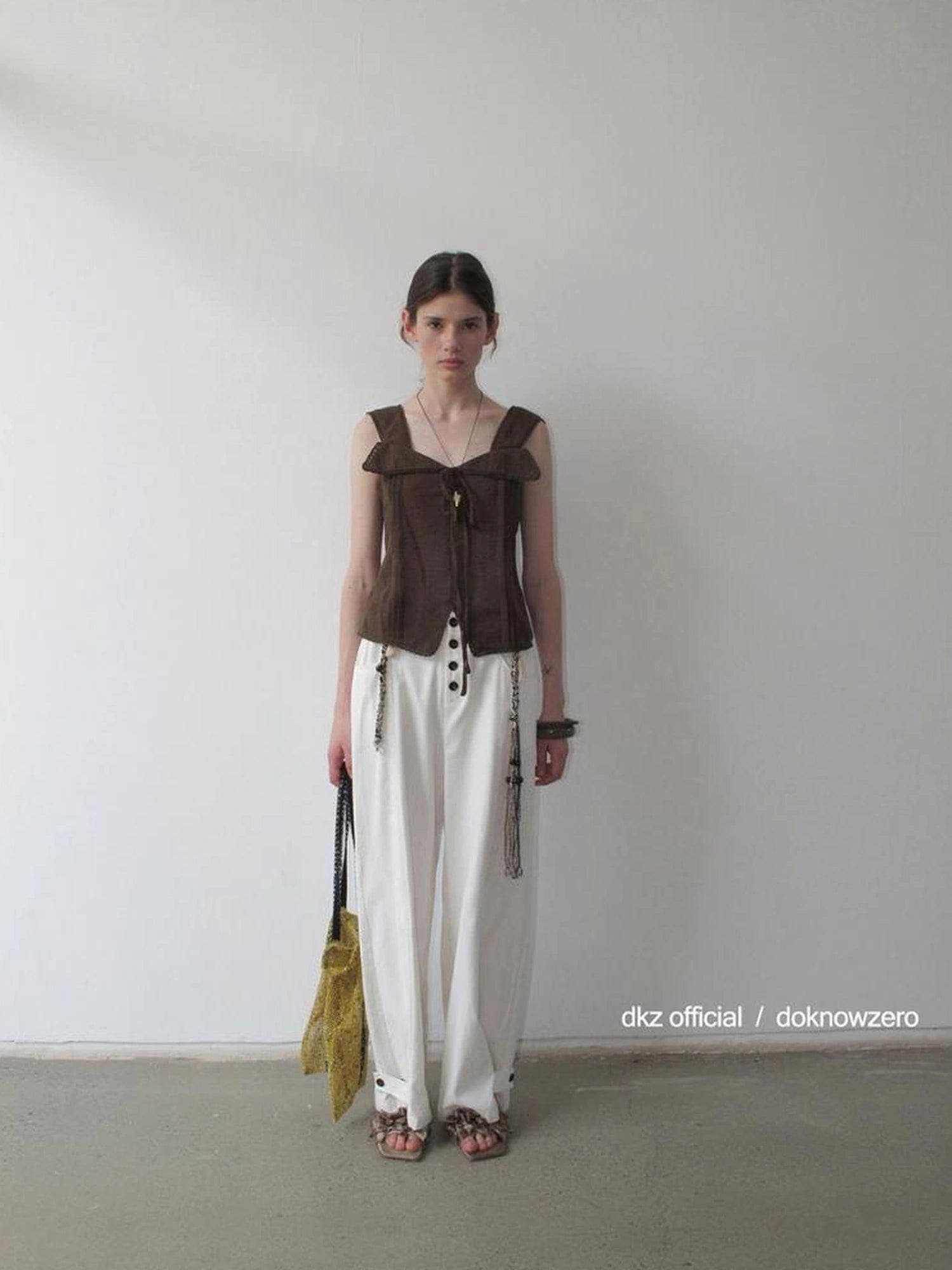 DKZ OFFICIAL Low Waist Drapey Wide Leg Linen Blend Trousers